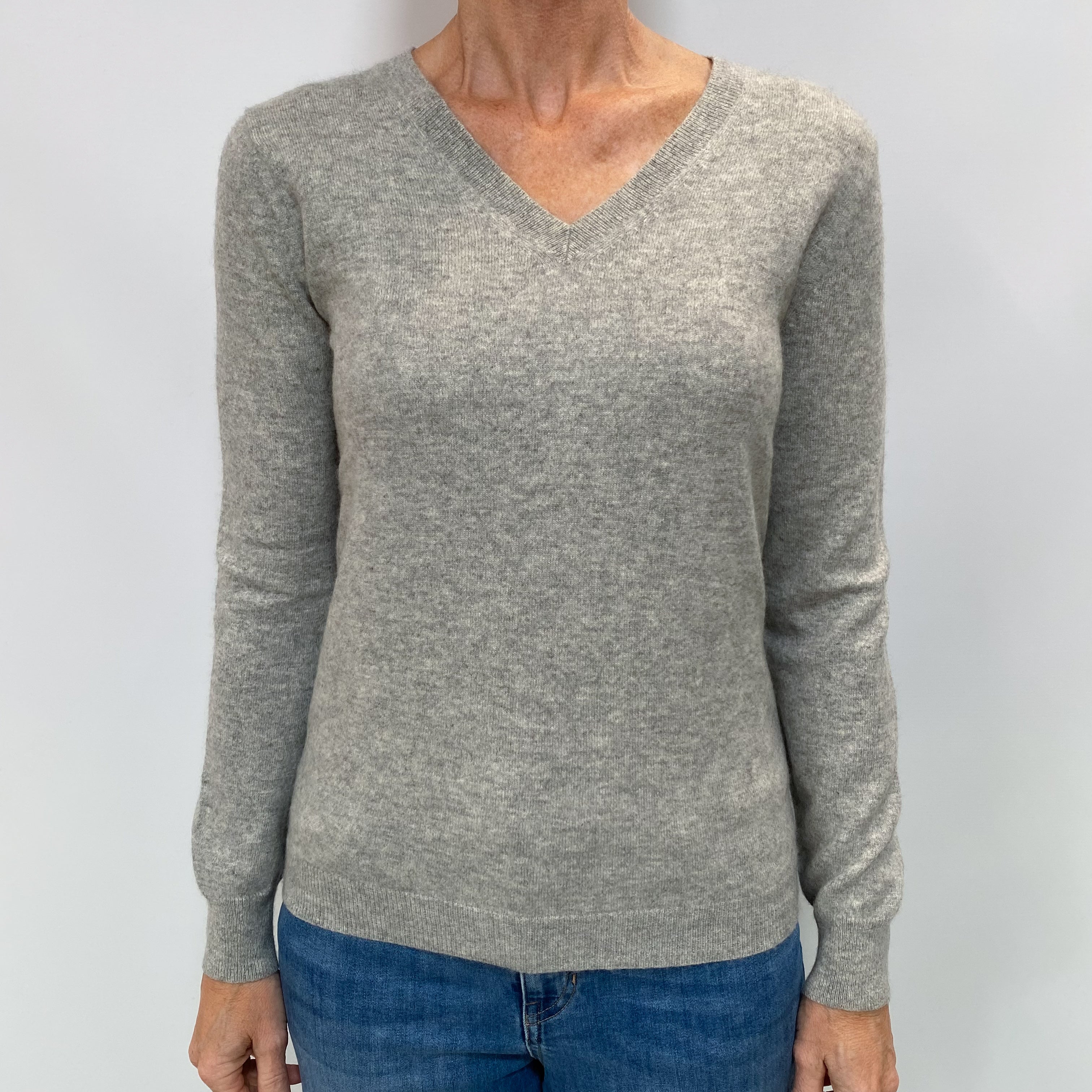 Smoke Grey Cashmere V Neck Jumper Small