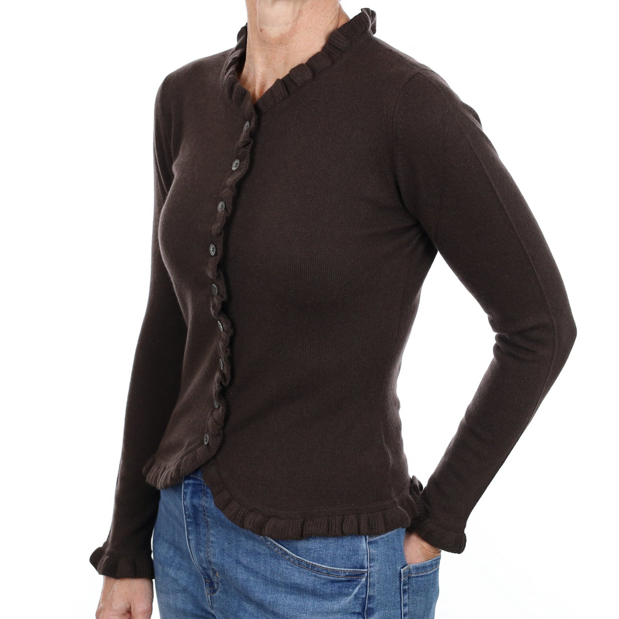 New Dark Chocolate Brown Cashmere V Neck Cardigan Small
