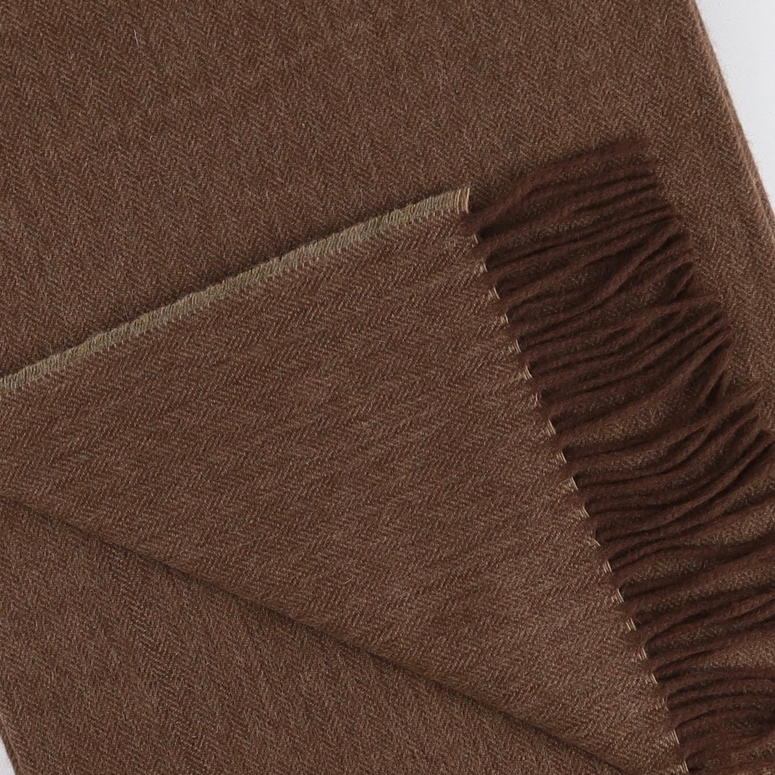 Brand New English Khaki Camel and Chocolate Brown Herringbone Luxury Woven Cashmere Blanket