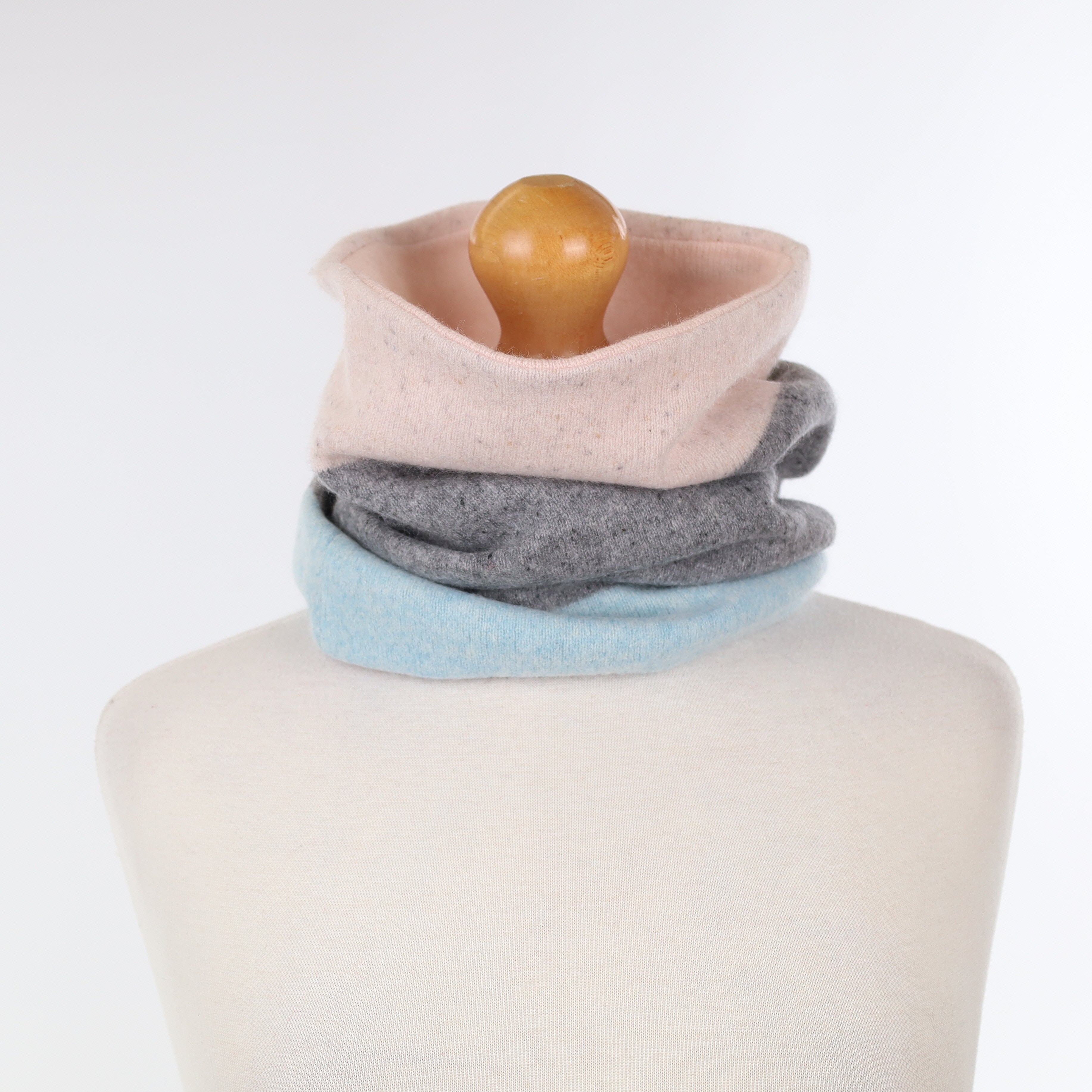 Ice Pink Grey and Blue Striped Luxury Double Layered Snood