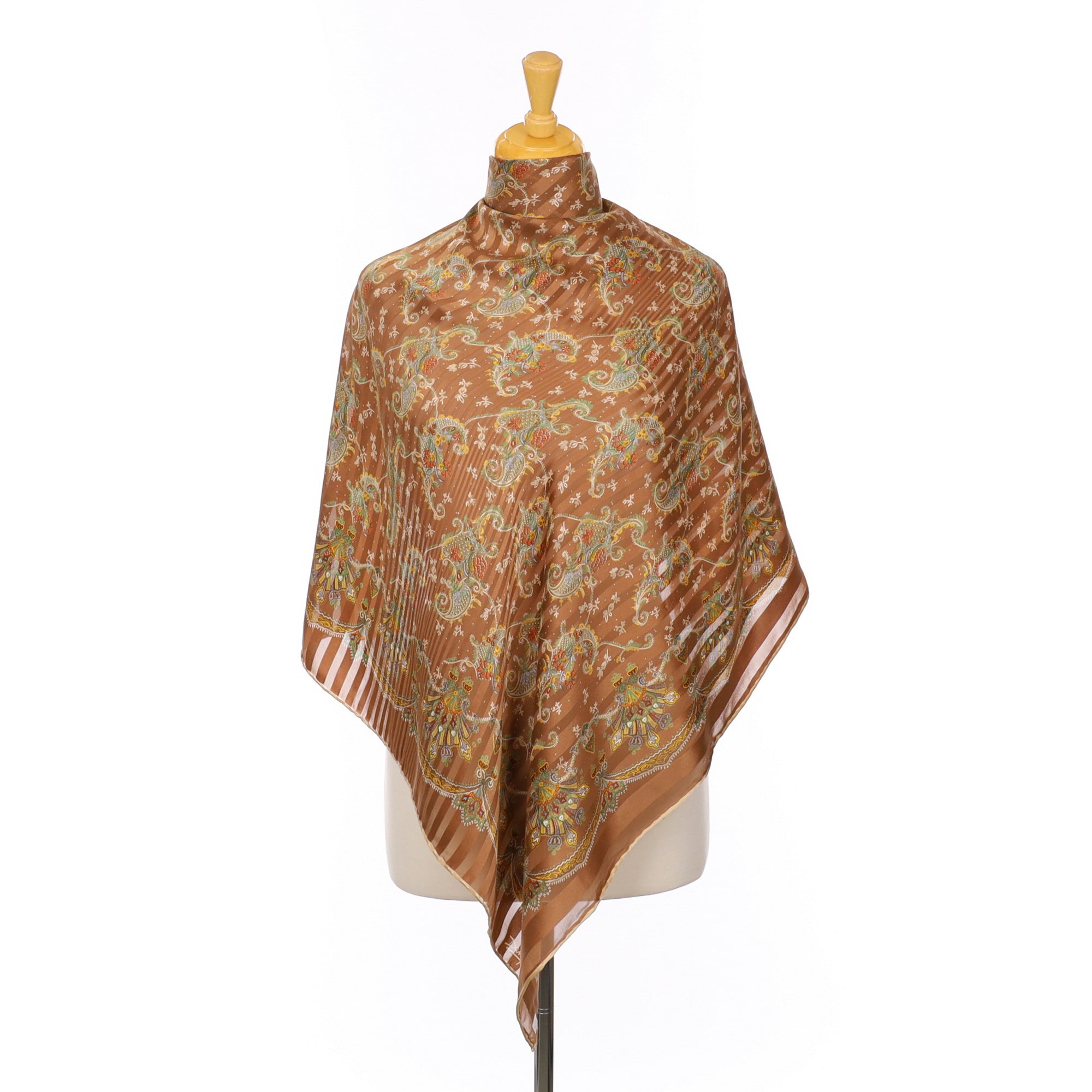 French Brown And Green Vintage Silk Scarf