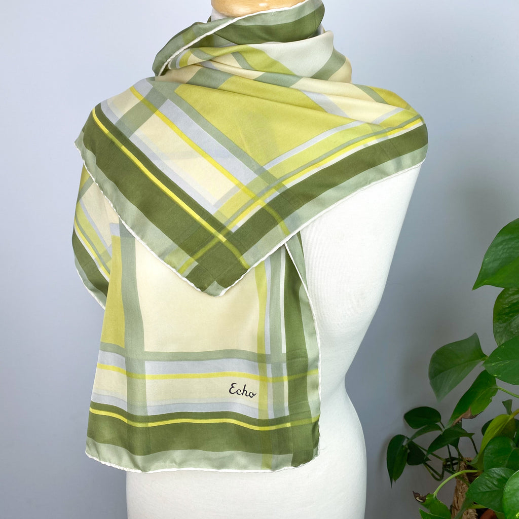 1970s Echo Checked Vintage Silk Scarf