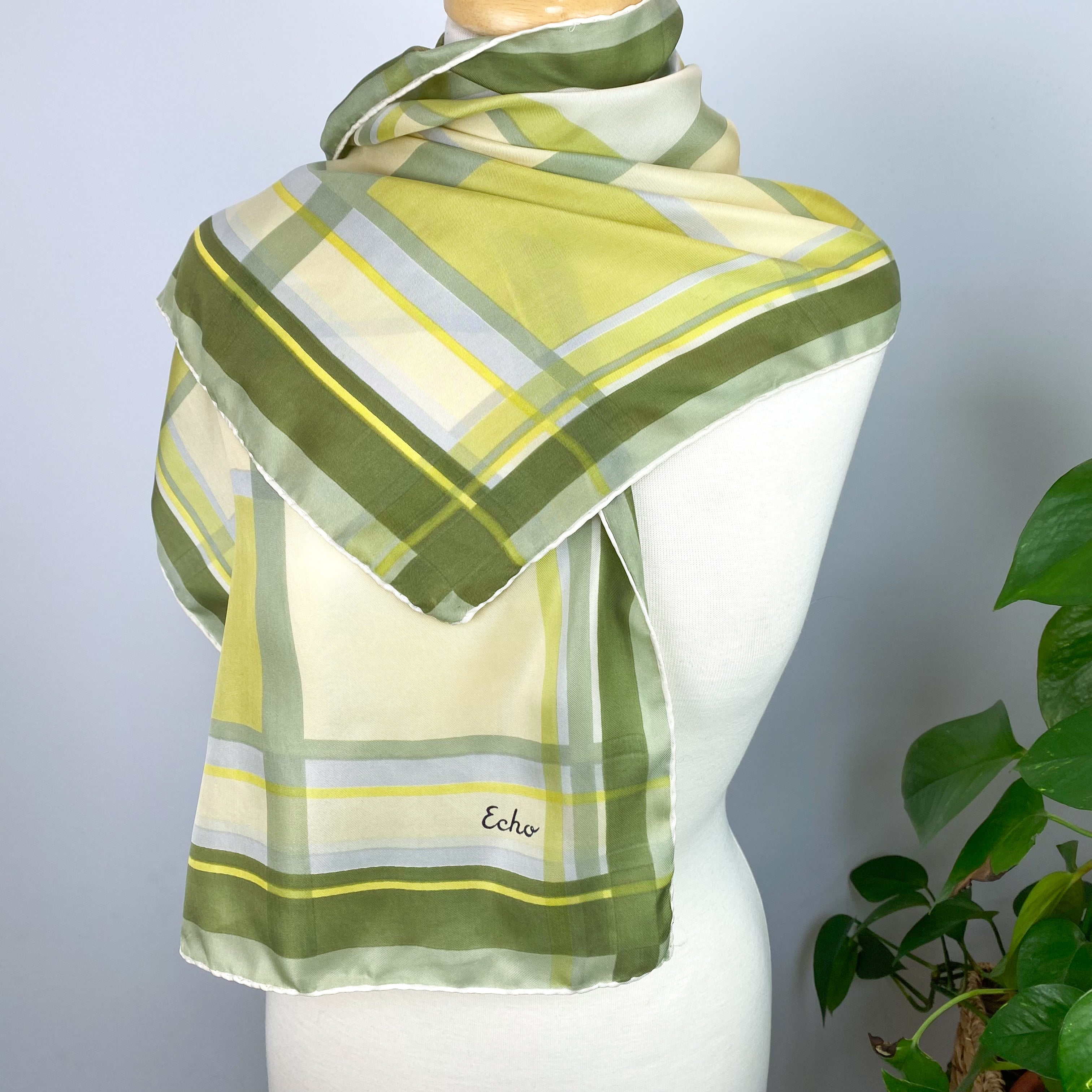 1970s Echo Checked Vintage Silk Scarf