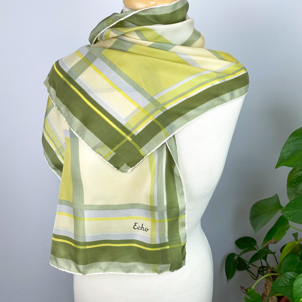 1970s Echo Checked Vintage Silk Scarf