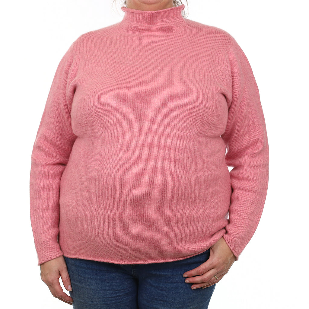 Johnston’s Candy Pink Chunky Cashmere Funnel Neck Jumper Extra Large