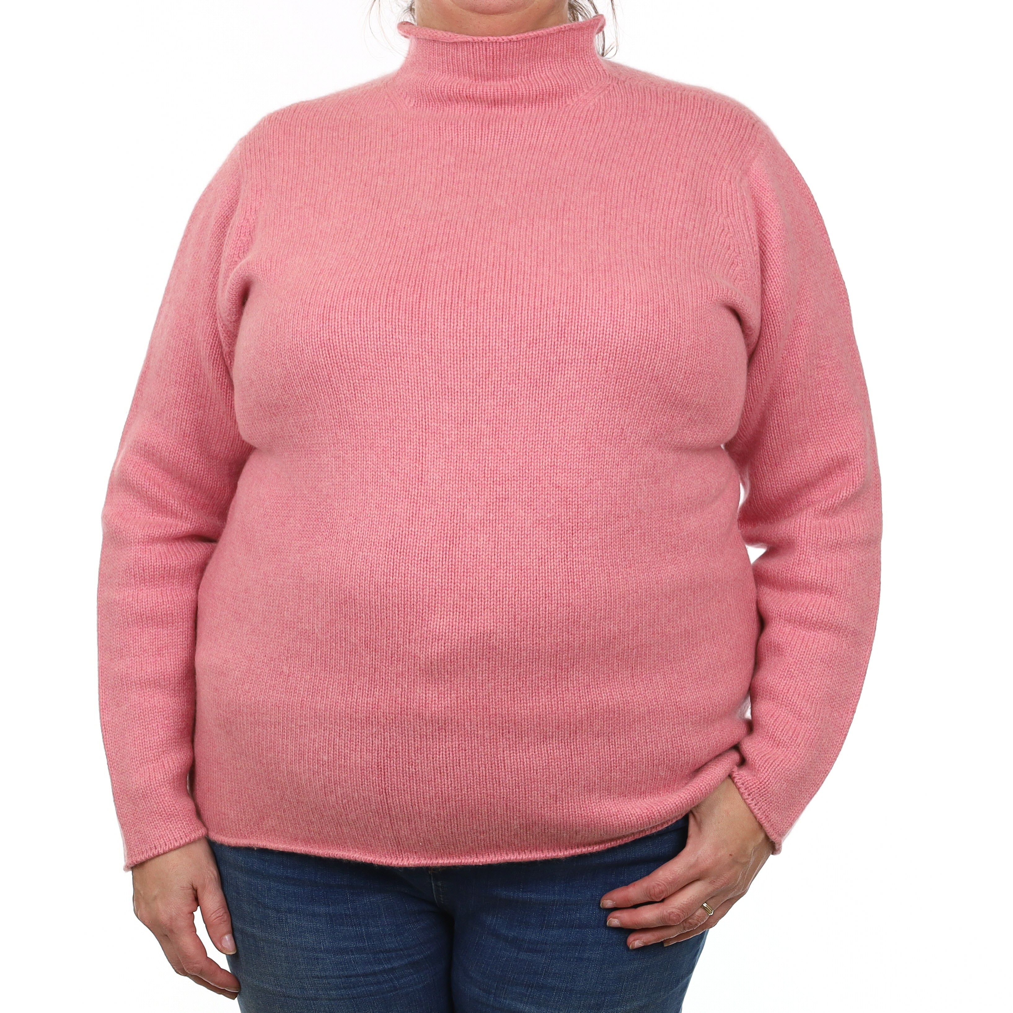 Johnston’s Candy Pink Chunky Cashmere Funnel Neck Jumper Extra Large