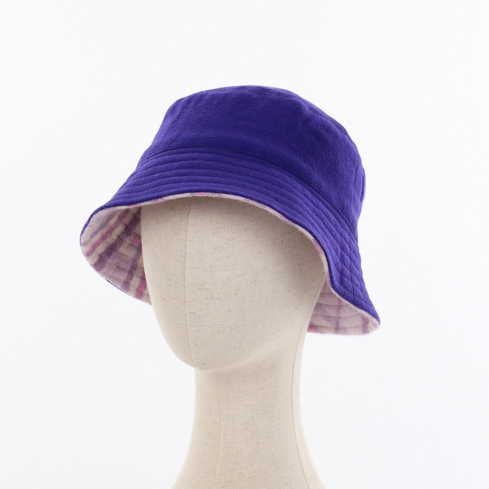 Unisex Lavender Check Reversible Cashmere Bucket Hat Men’s - M Women’s - L