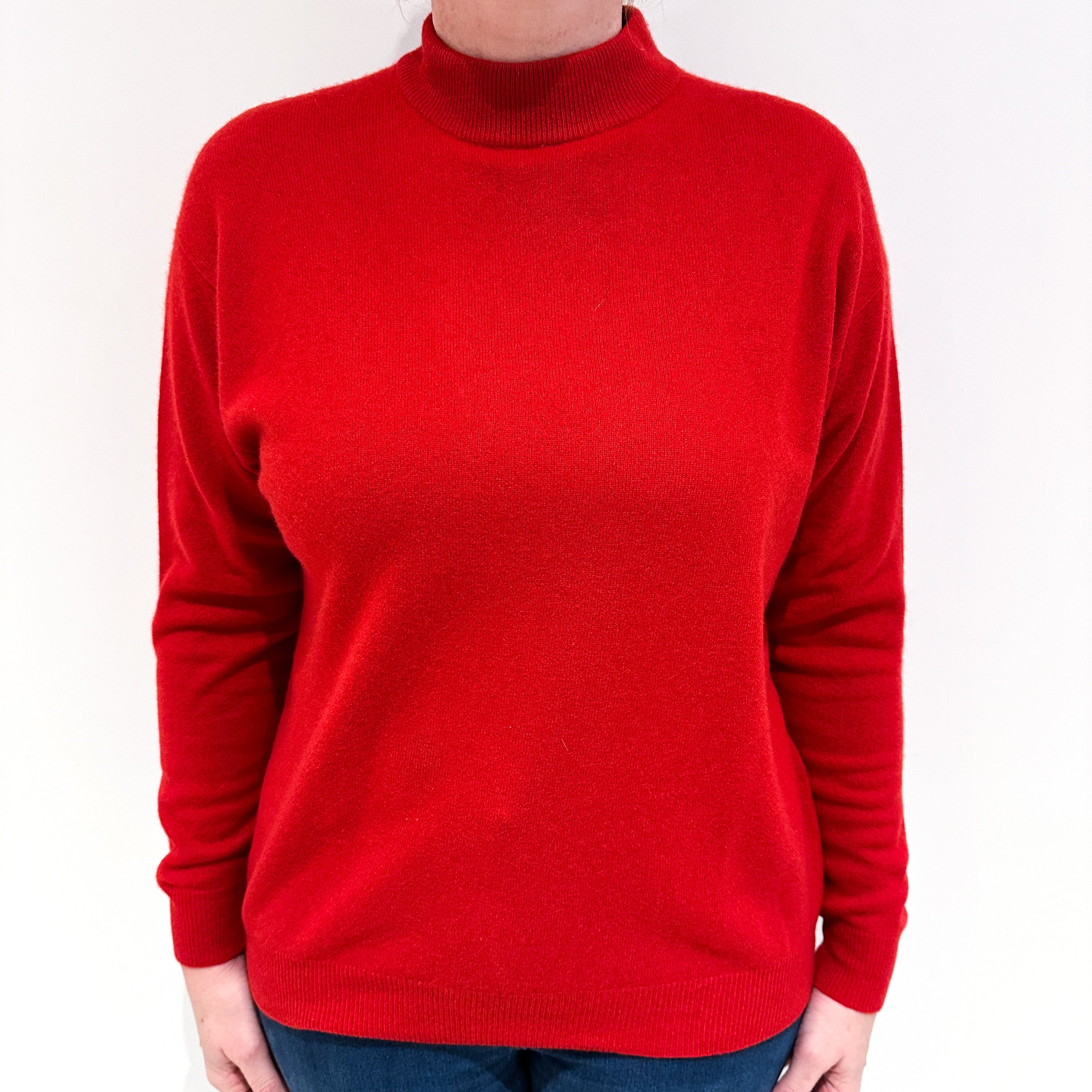 Post Box Red Cashmere Turtle Neck Jumper Large