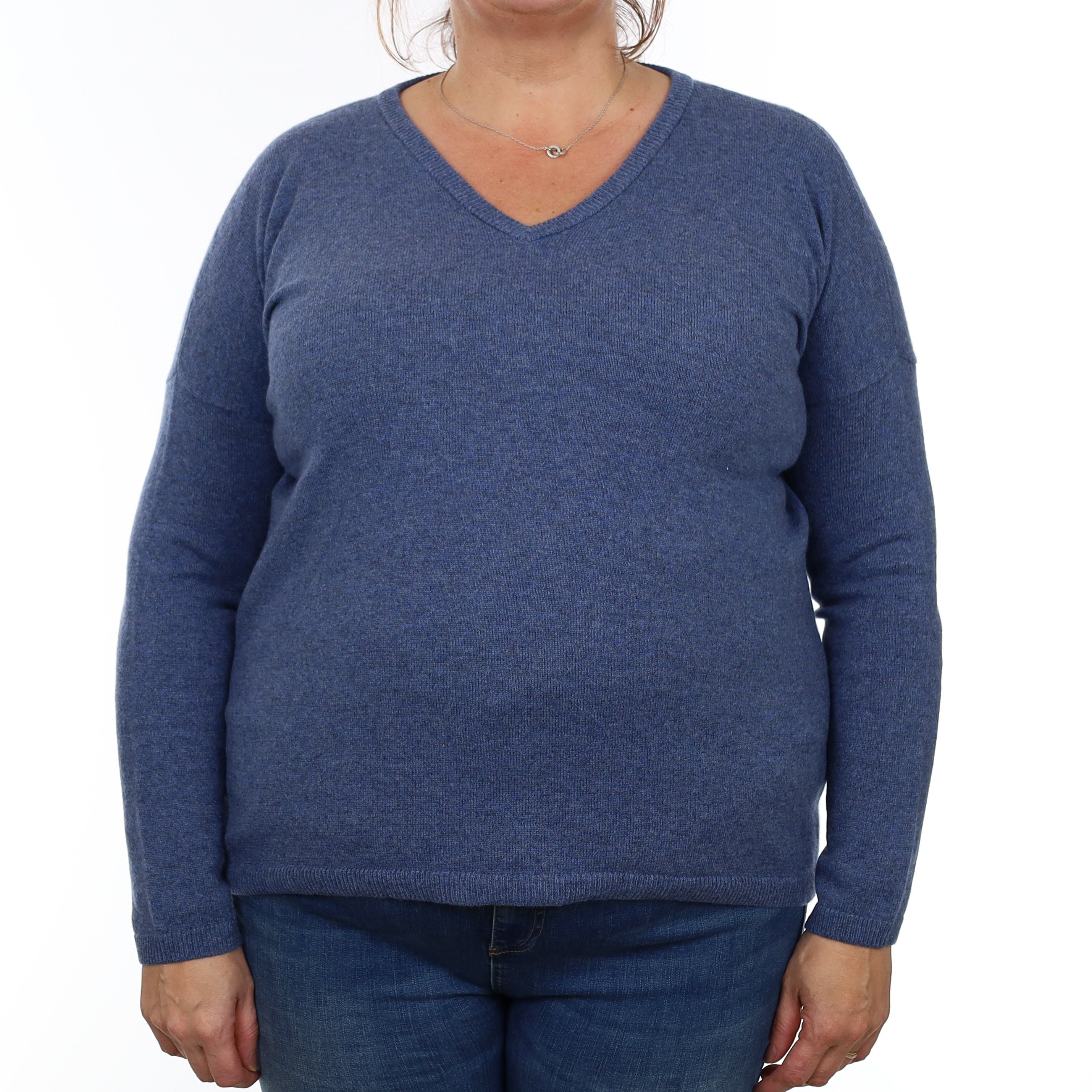 Denim Blue Cashmere V Neck Jumper Extra Large