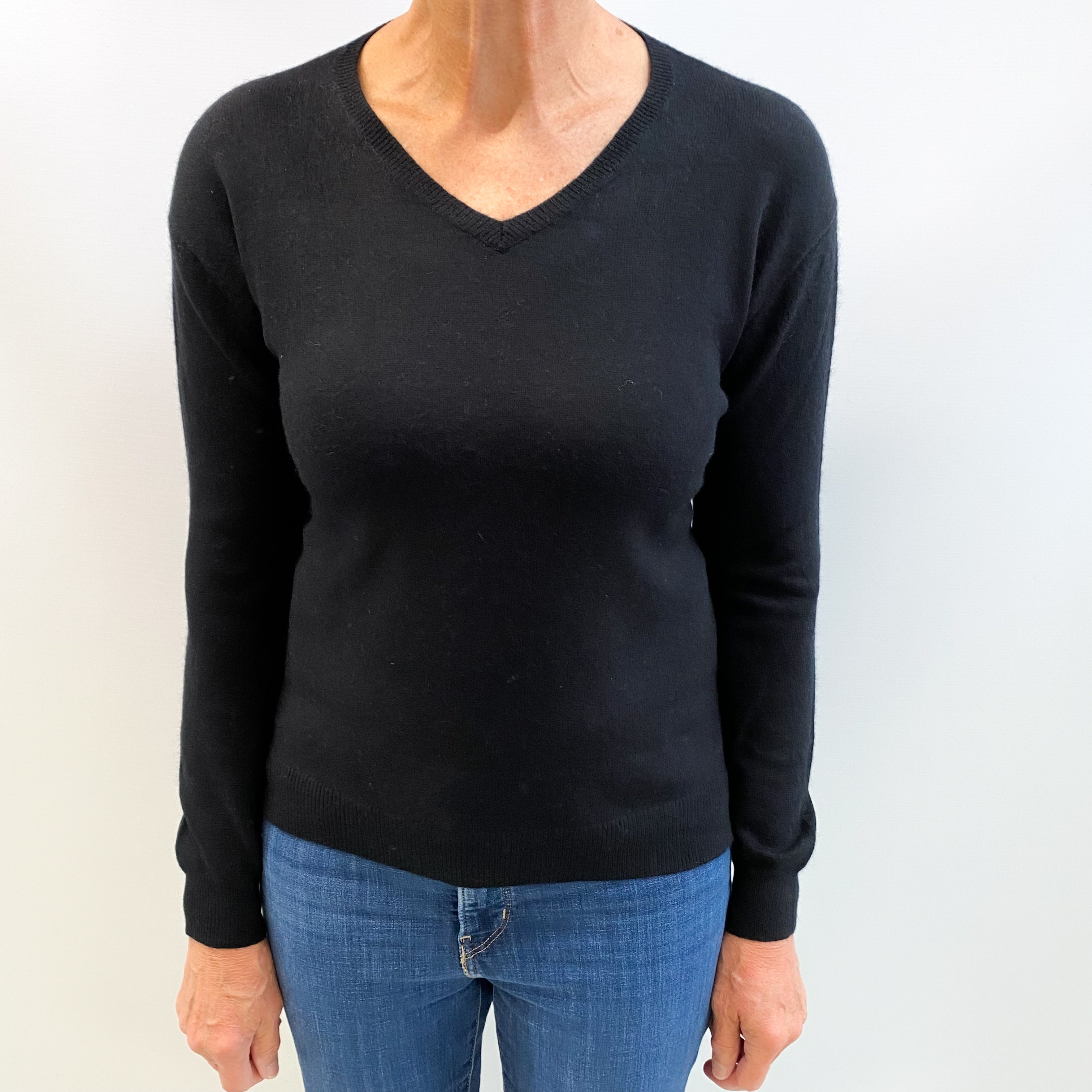 Black Cashmere V Neck Jumper Medium