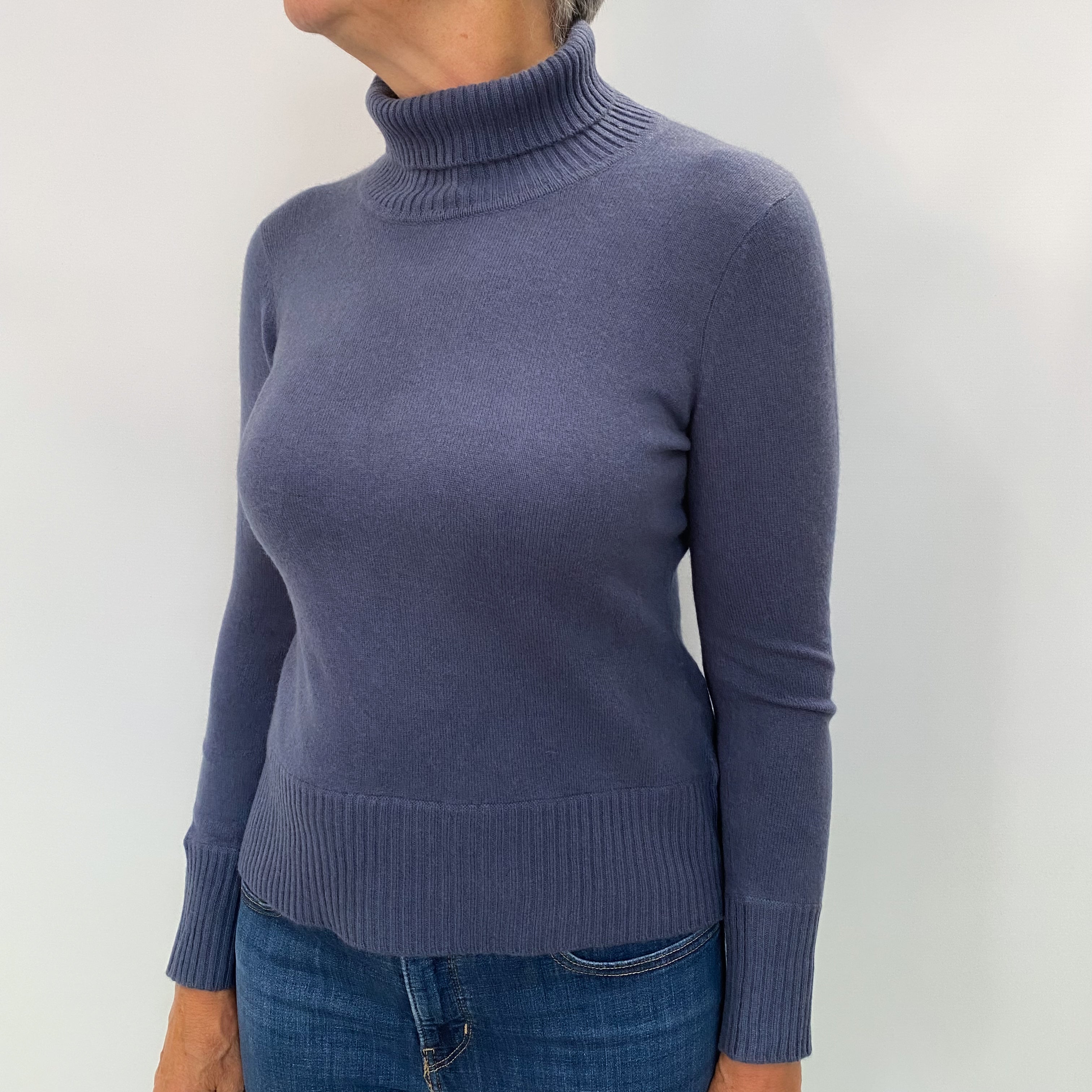 French Navy Cashmere Polo Neck Jumper Medium
