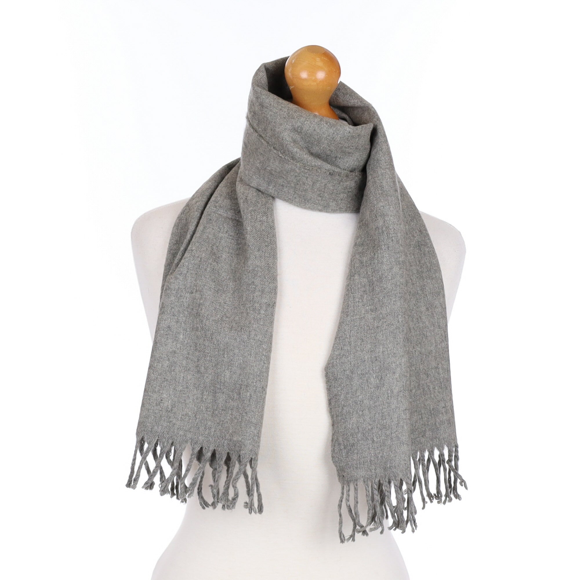 Ash Grey Cashmere Fringed Woven Scarf