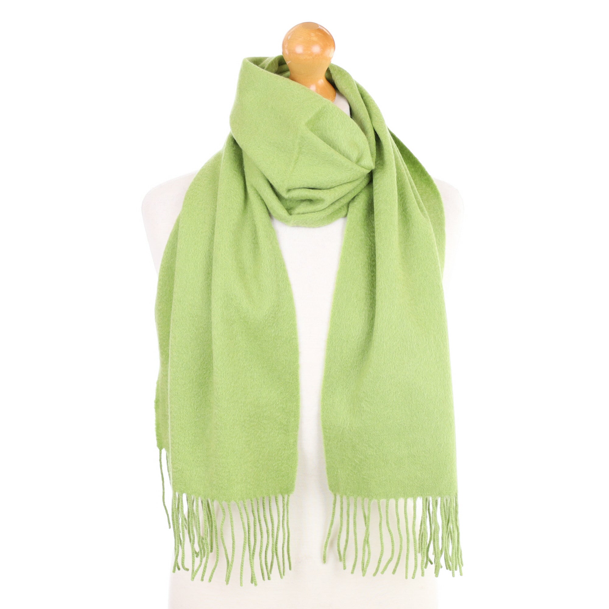 Pear Green Fringed Cashmere Woven Scarf