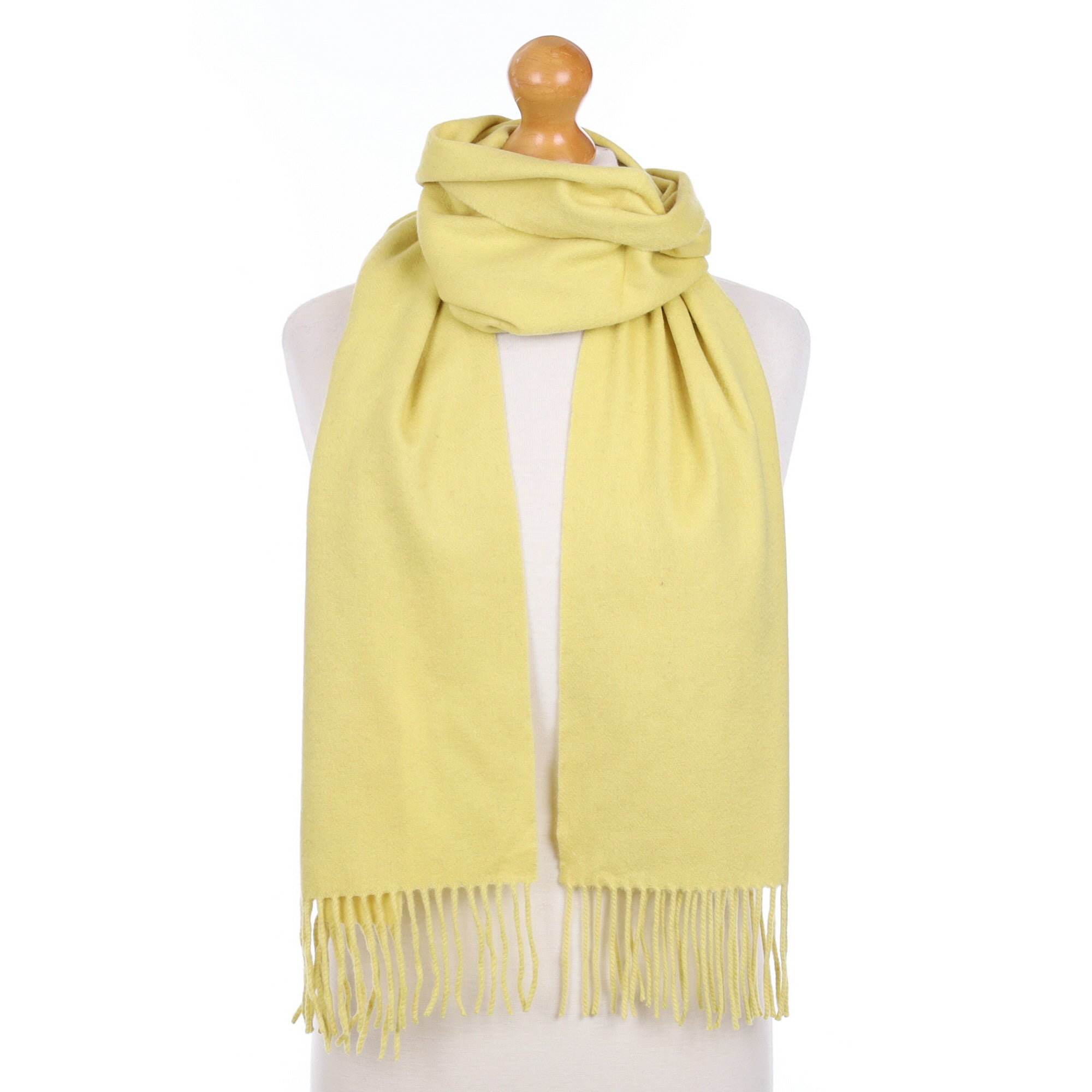 Lichen Yellow Cashmere Fringed Woven Scarf