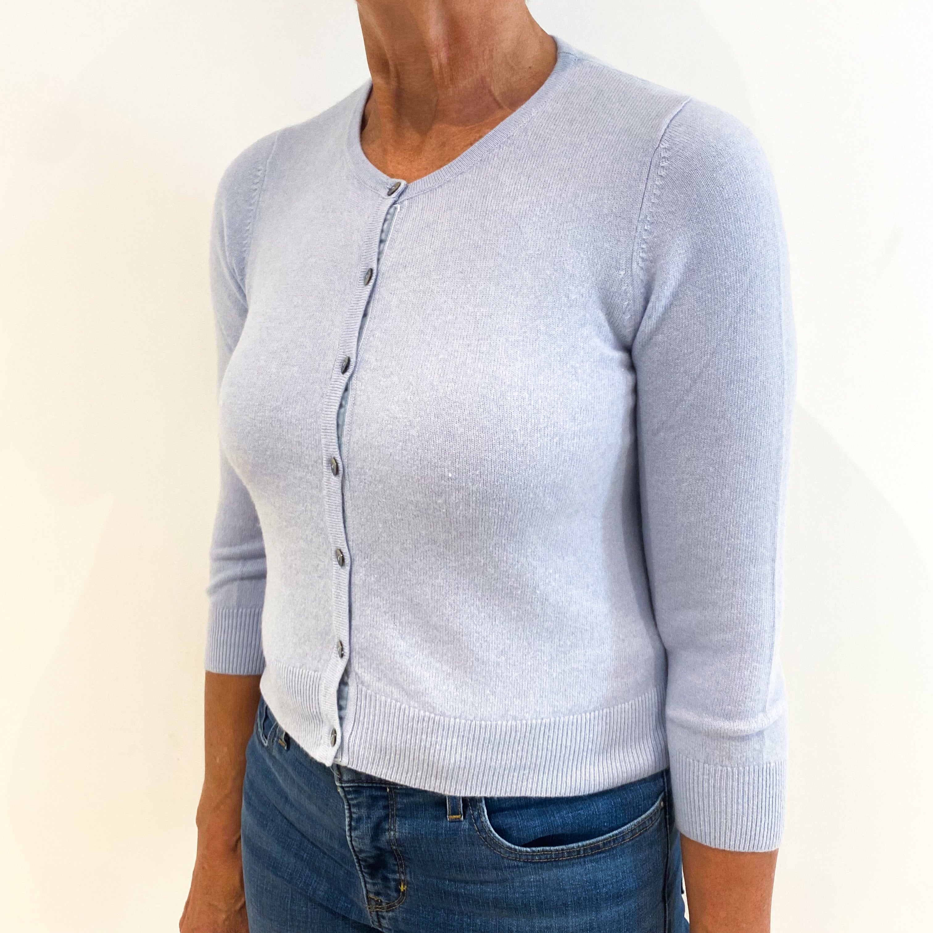 Ice Blue Cropped Cashmere Crew Neck Cardigan Medium