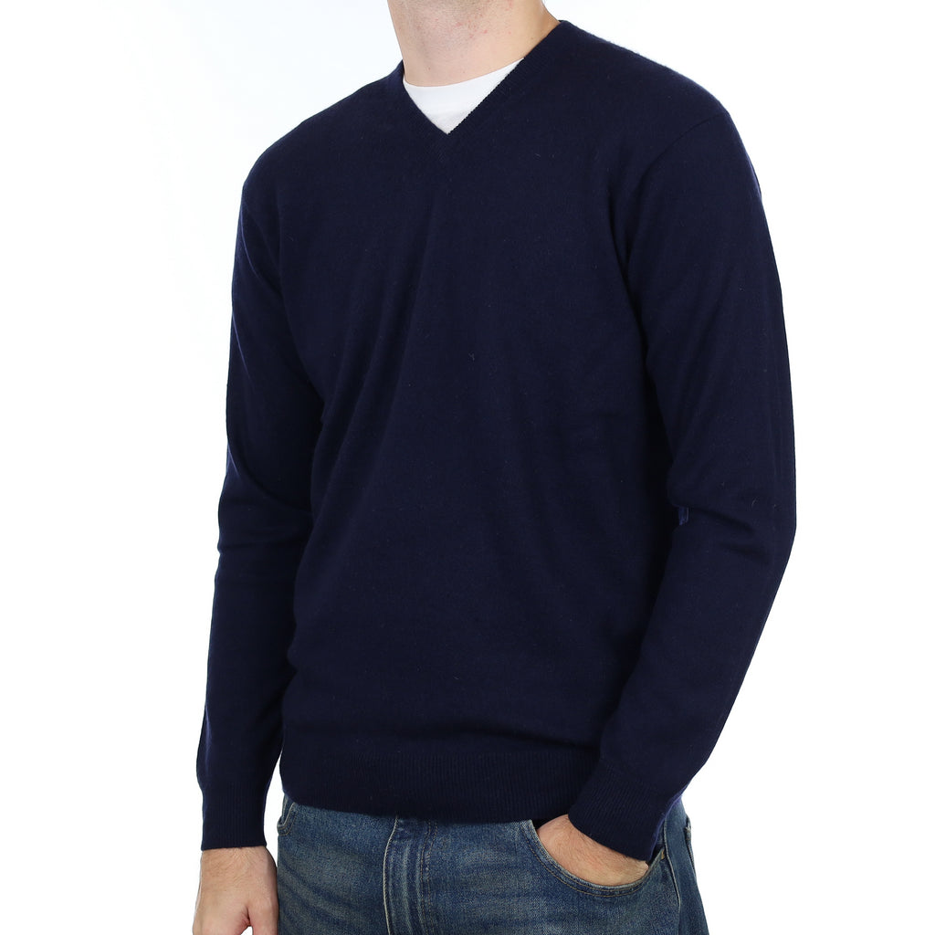 Men’s Jaeger Navy Cashmere V Neck Jumper Large