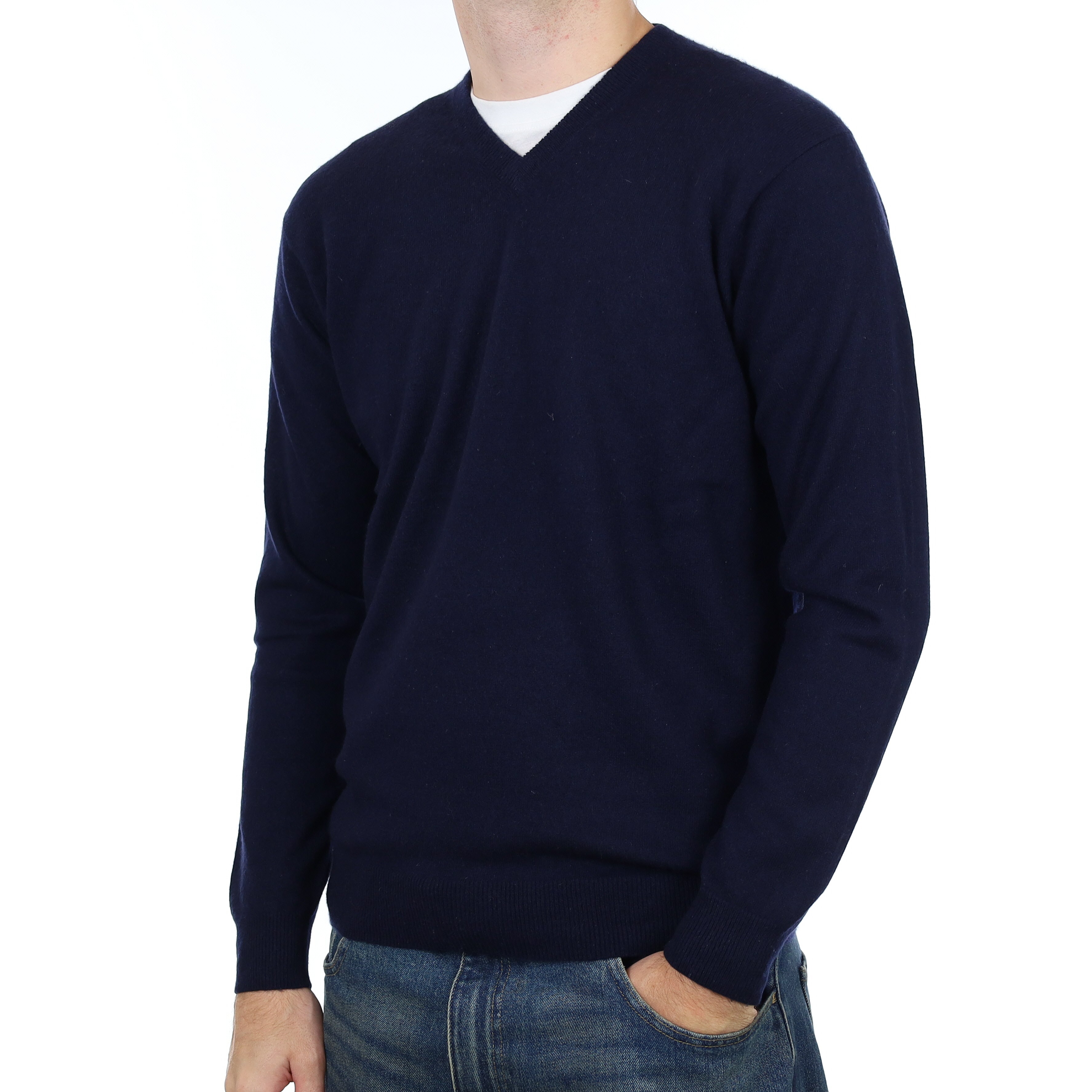 Men’s Jaeger Navy Cashmere V Neck Jumper Large