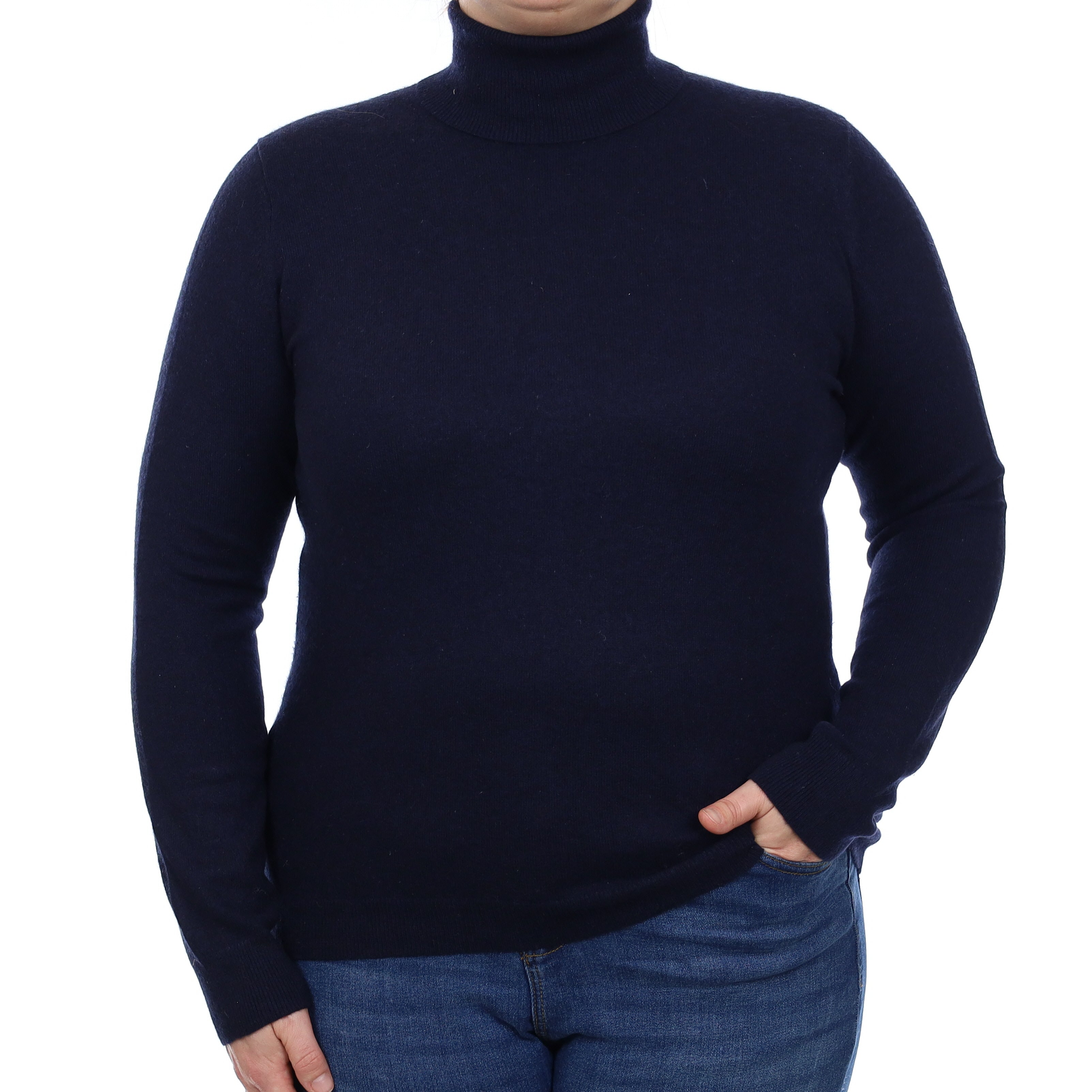 Navy Cashmere Polo Neck Jumper Large