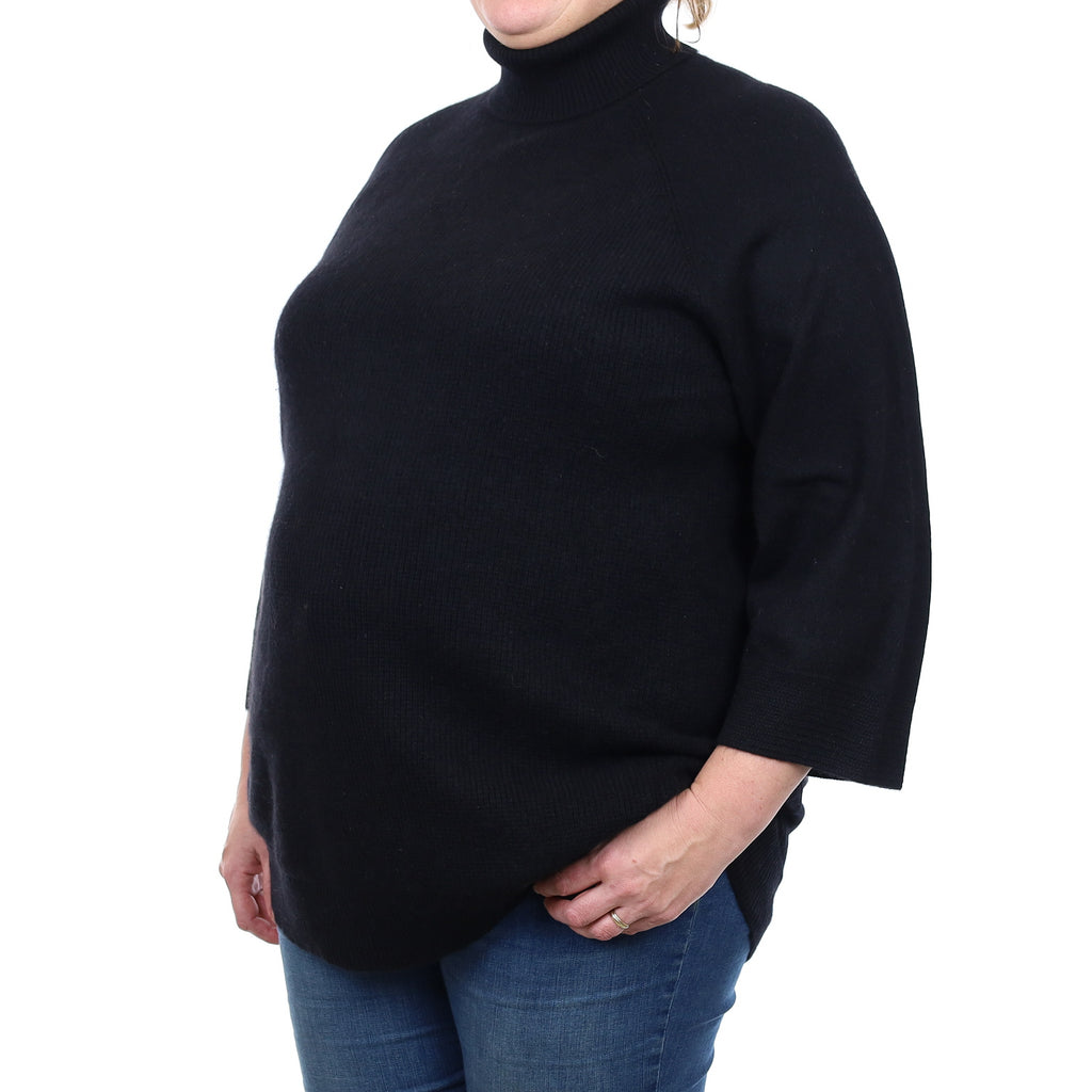 Black Textured Cashmere Polo Neck Jumper Extra Large