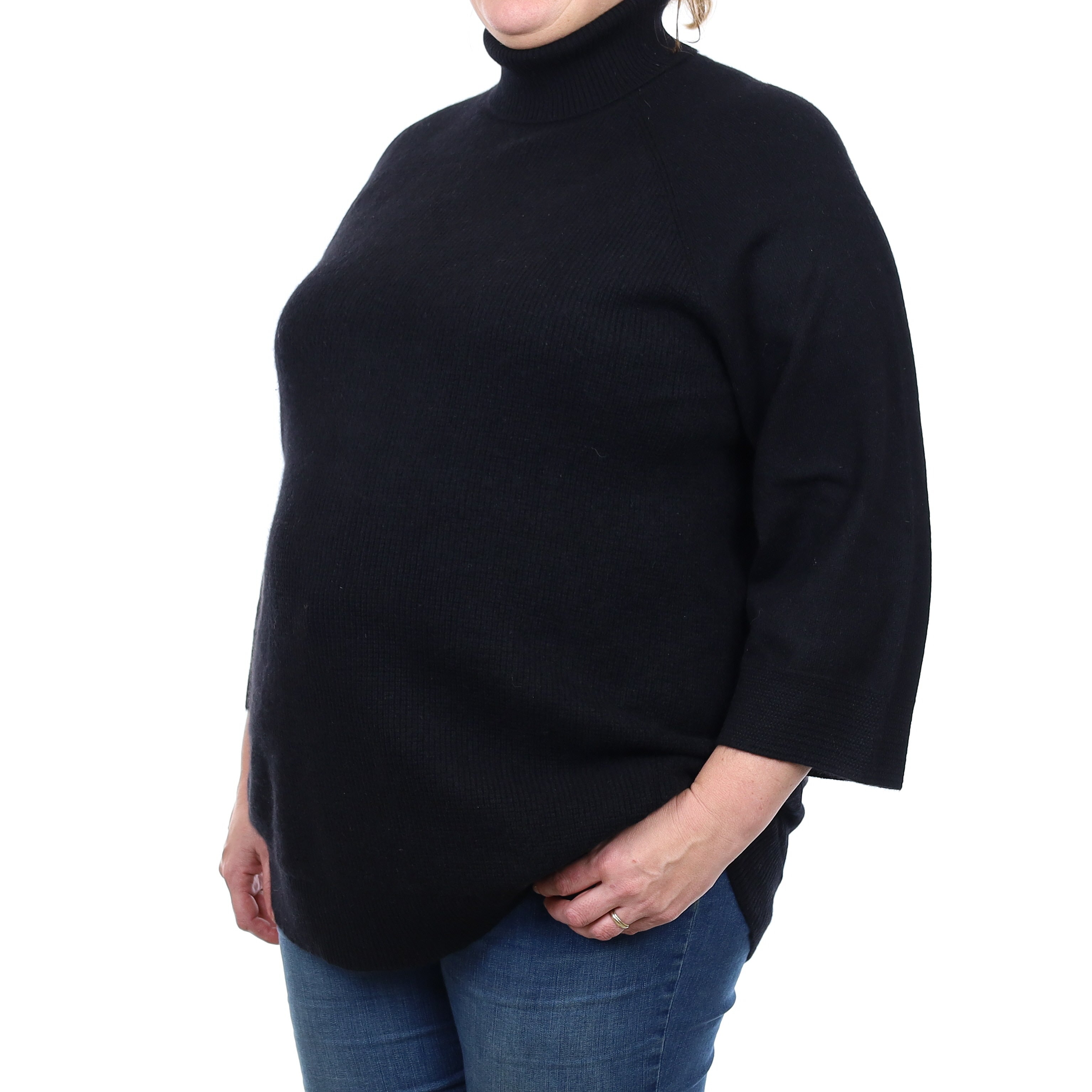 Black Textured Cashmere Polo Neck Jumper Extra Large
