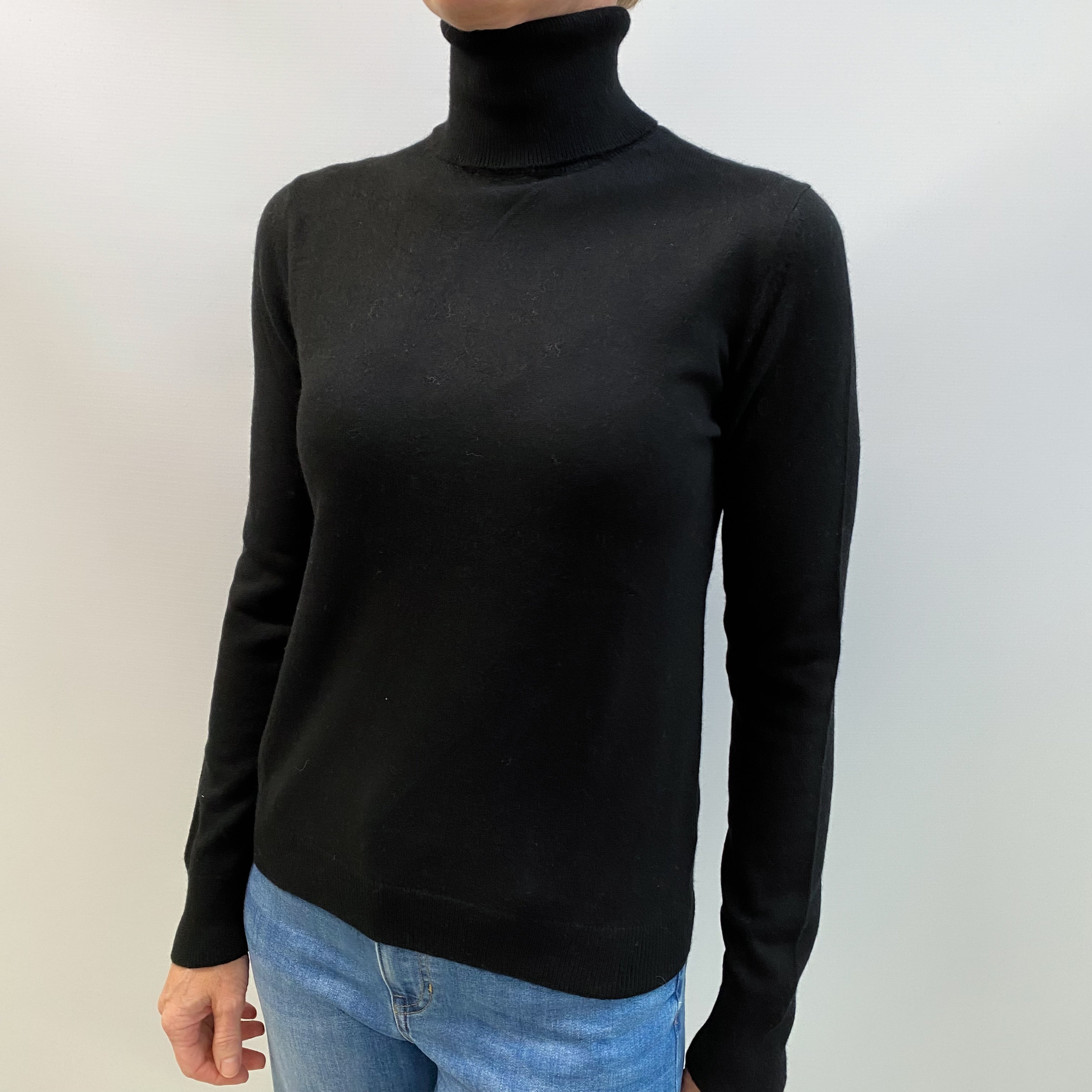 Black Cashmere Polo Neck Jumper Small