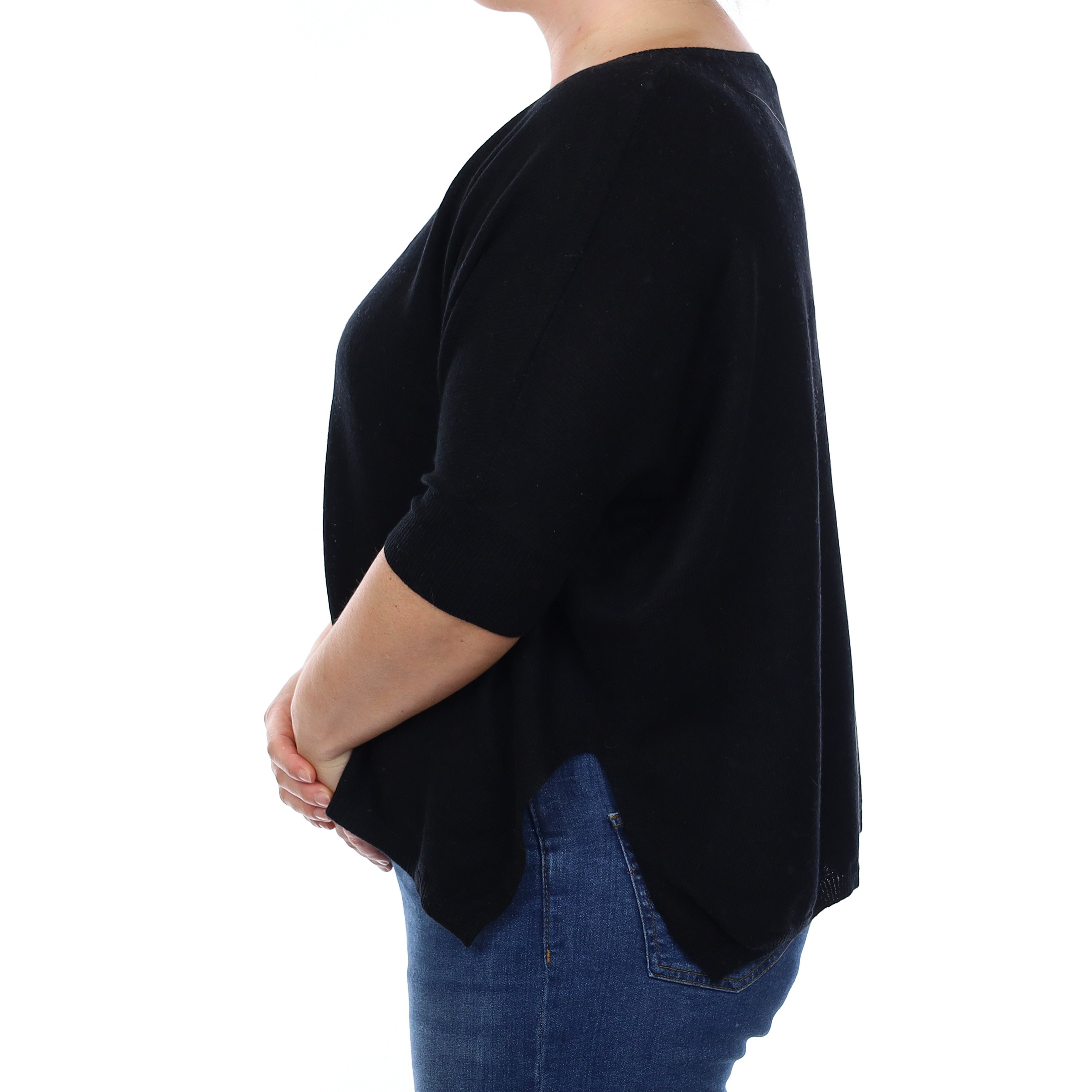 Black Cashmere Slouchy V Neck Jumper Large