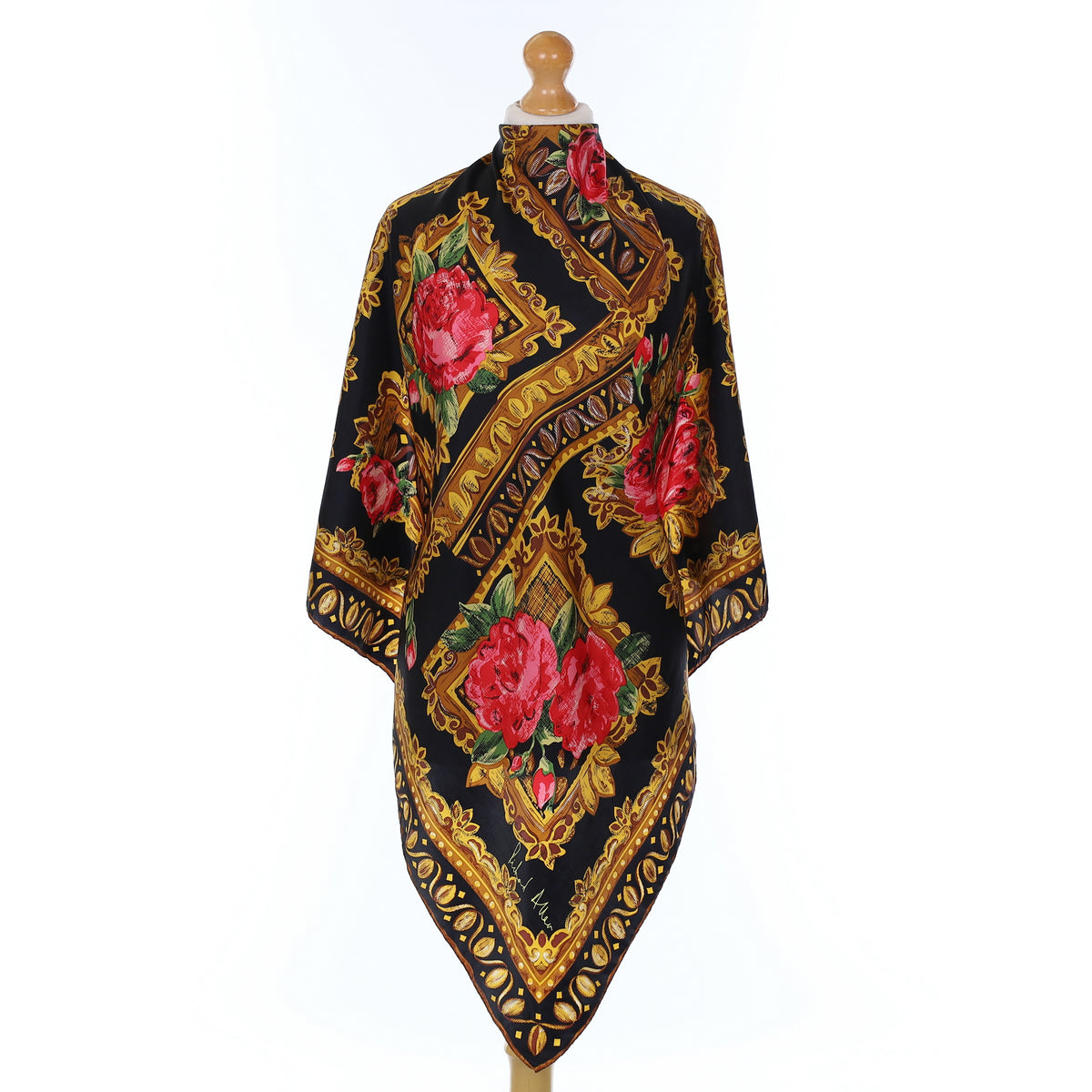 Richard Allan Black And Gold Floral Silk Scarf