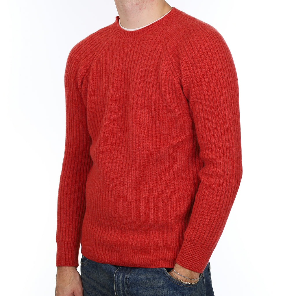 Men’s Brand New Scottish Paprika Ribbed Cashmere Crew Neck Jumper Medium