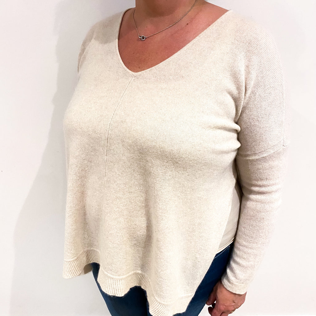 Oatmeal Cashmere Slouchy V Neck Jumper Extra Large