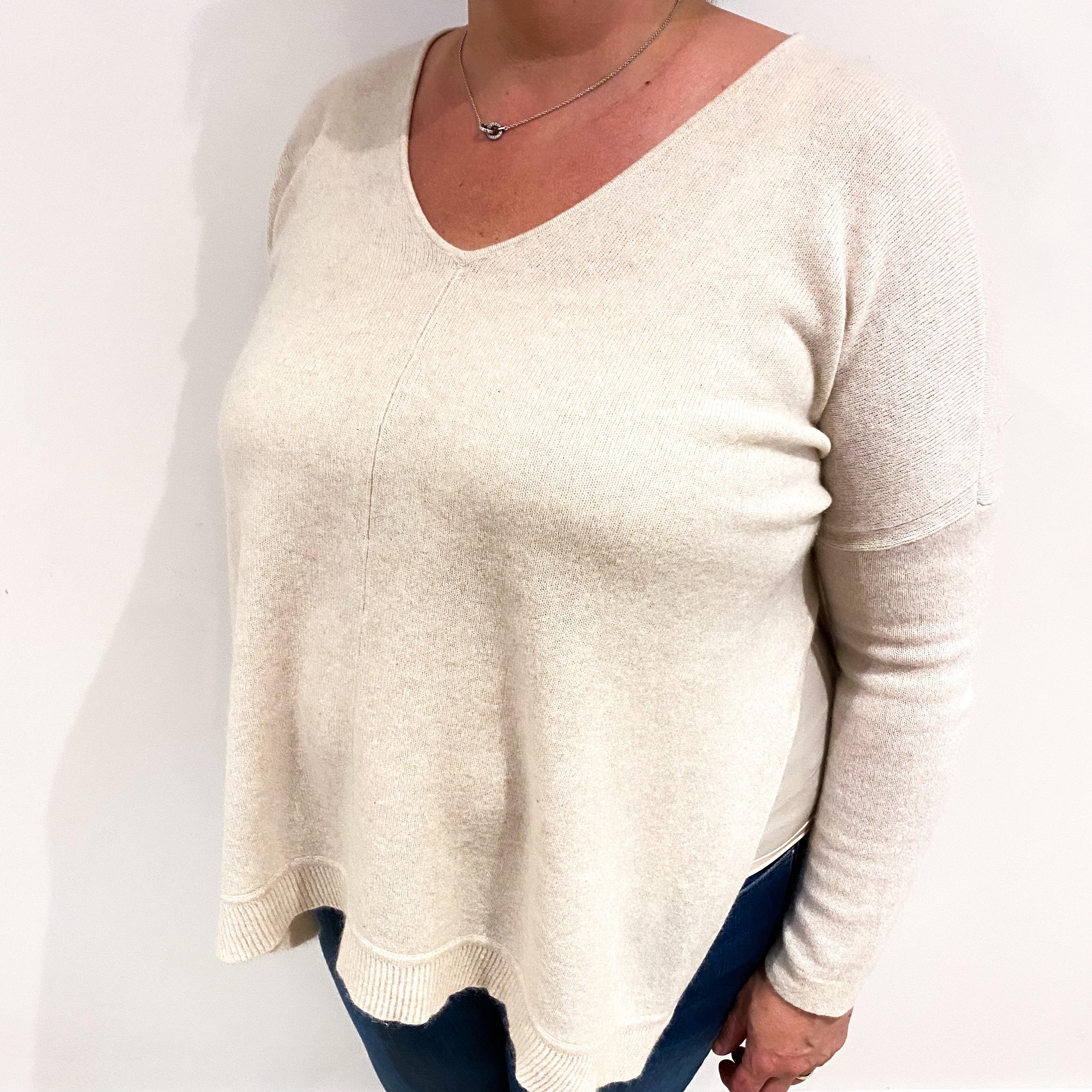 Oatmeal Cashmere Slouchy V Neck Jumper Extra Large