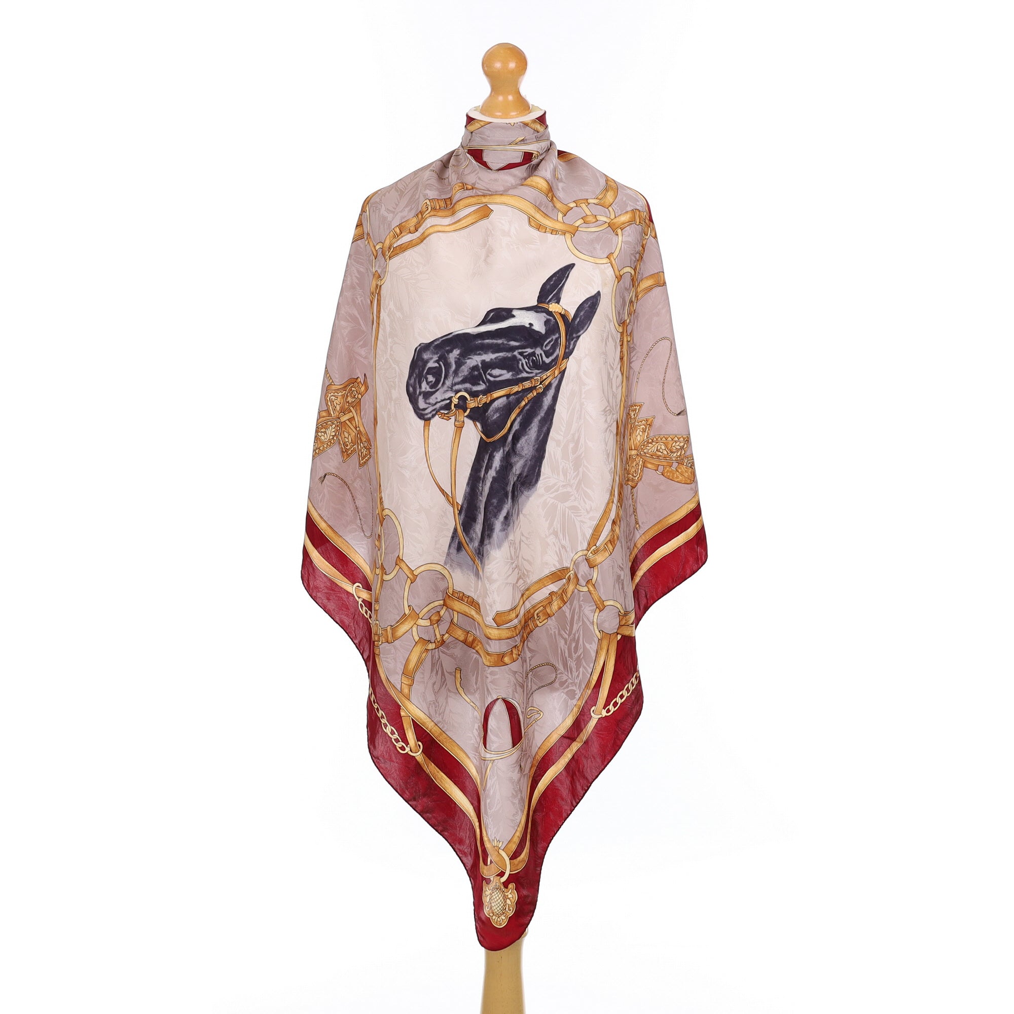 Burgundy Equestrian Vintage Silk Scarf