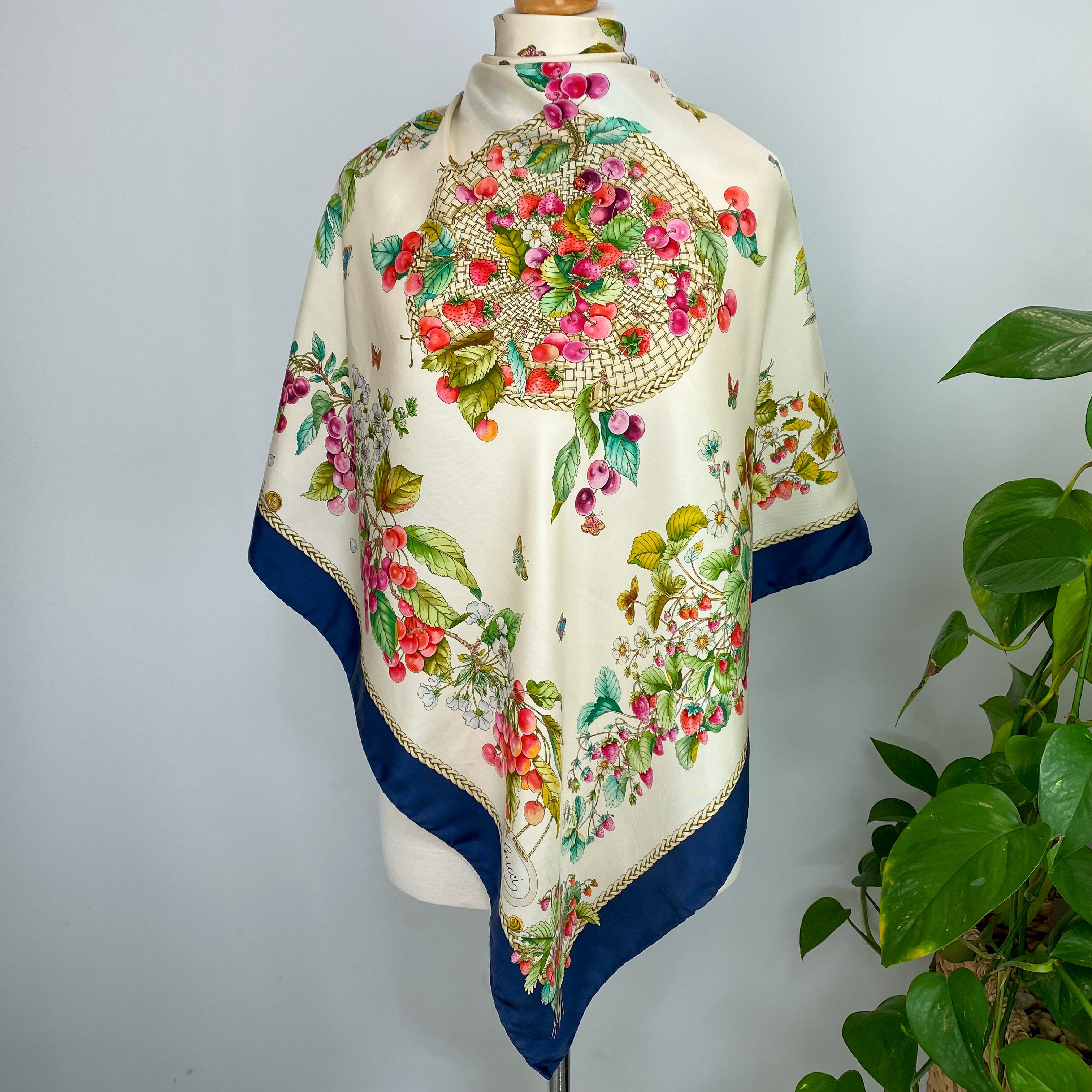 Gucci Designer Garden Fruits Vintage Silk Scarf