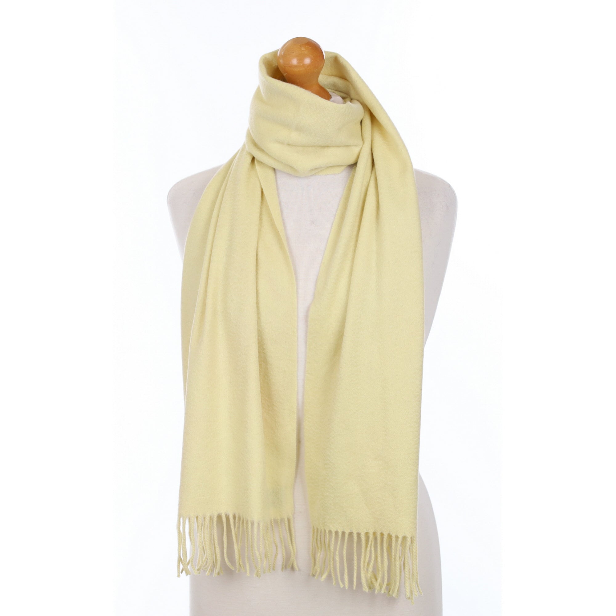 Primrose Yellow Cashmere Fringed Woven Scarf