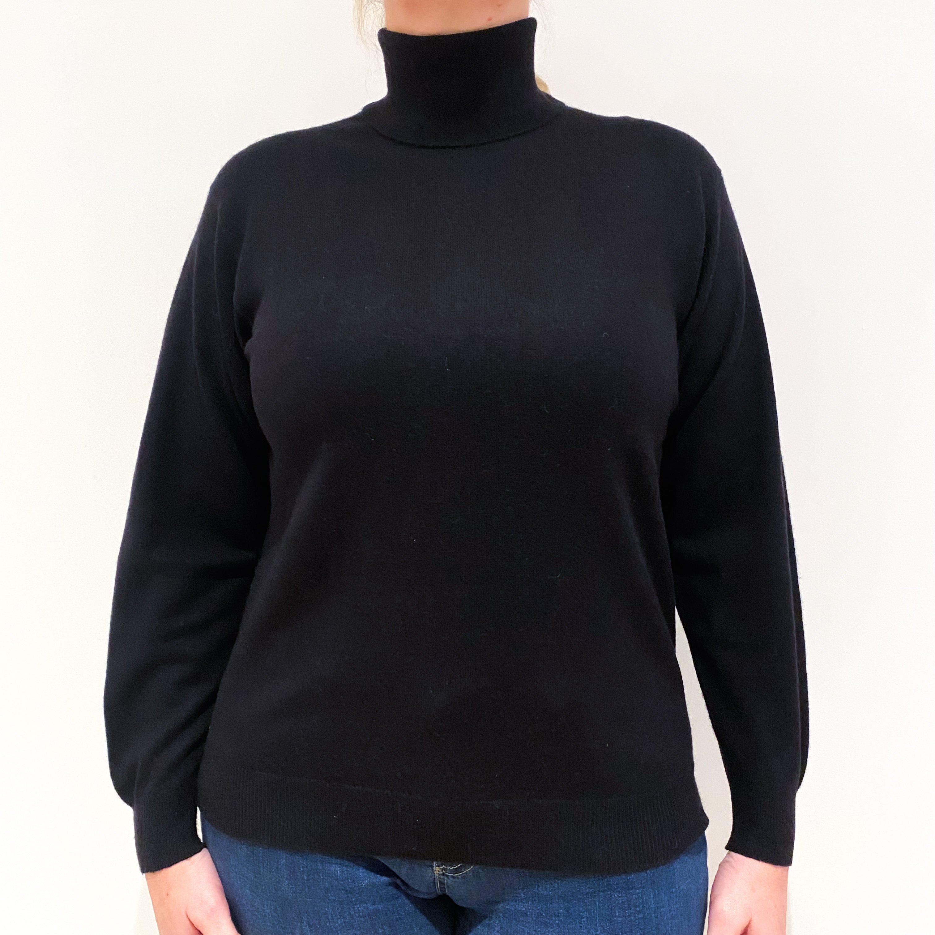 Black Cashmere Polo Neck Jumper Large