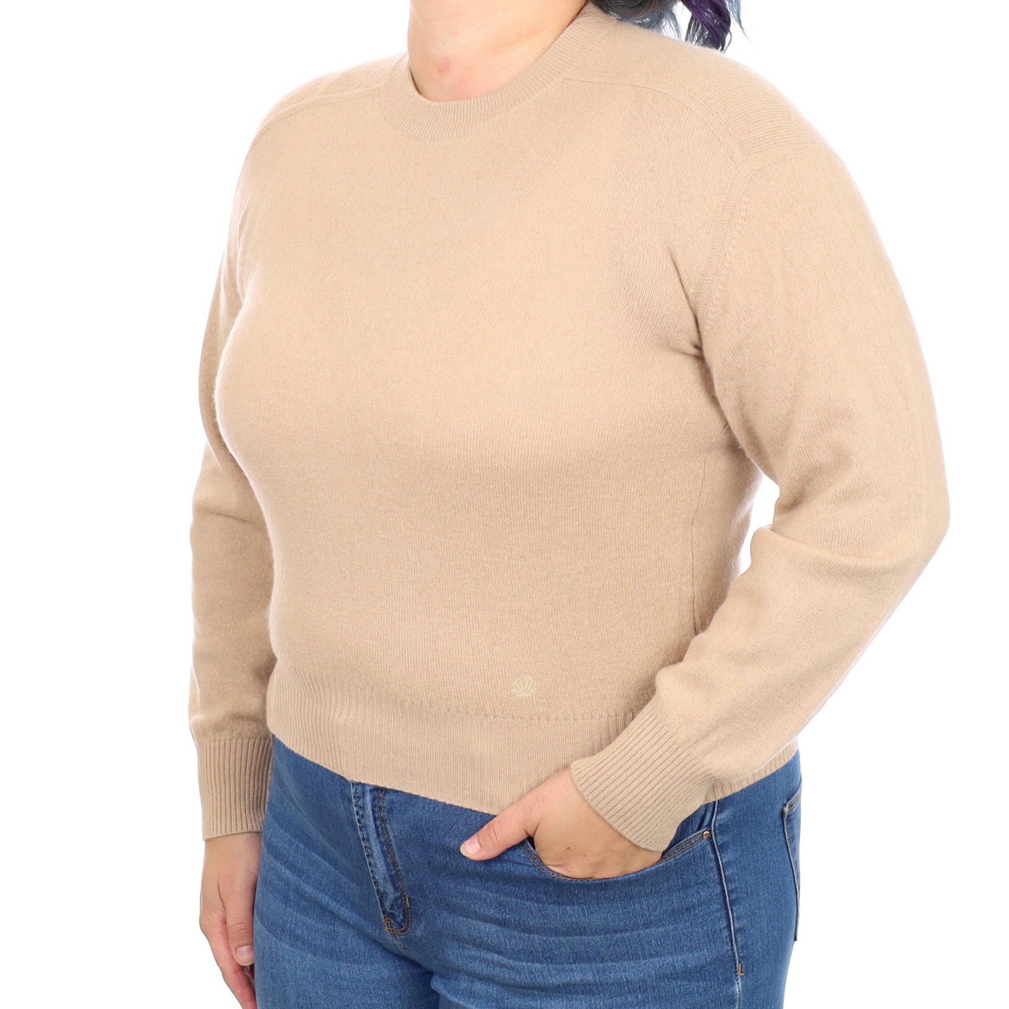 Sand Beige Cashmere Crew Neck Jumper Large
