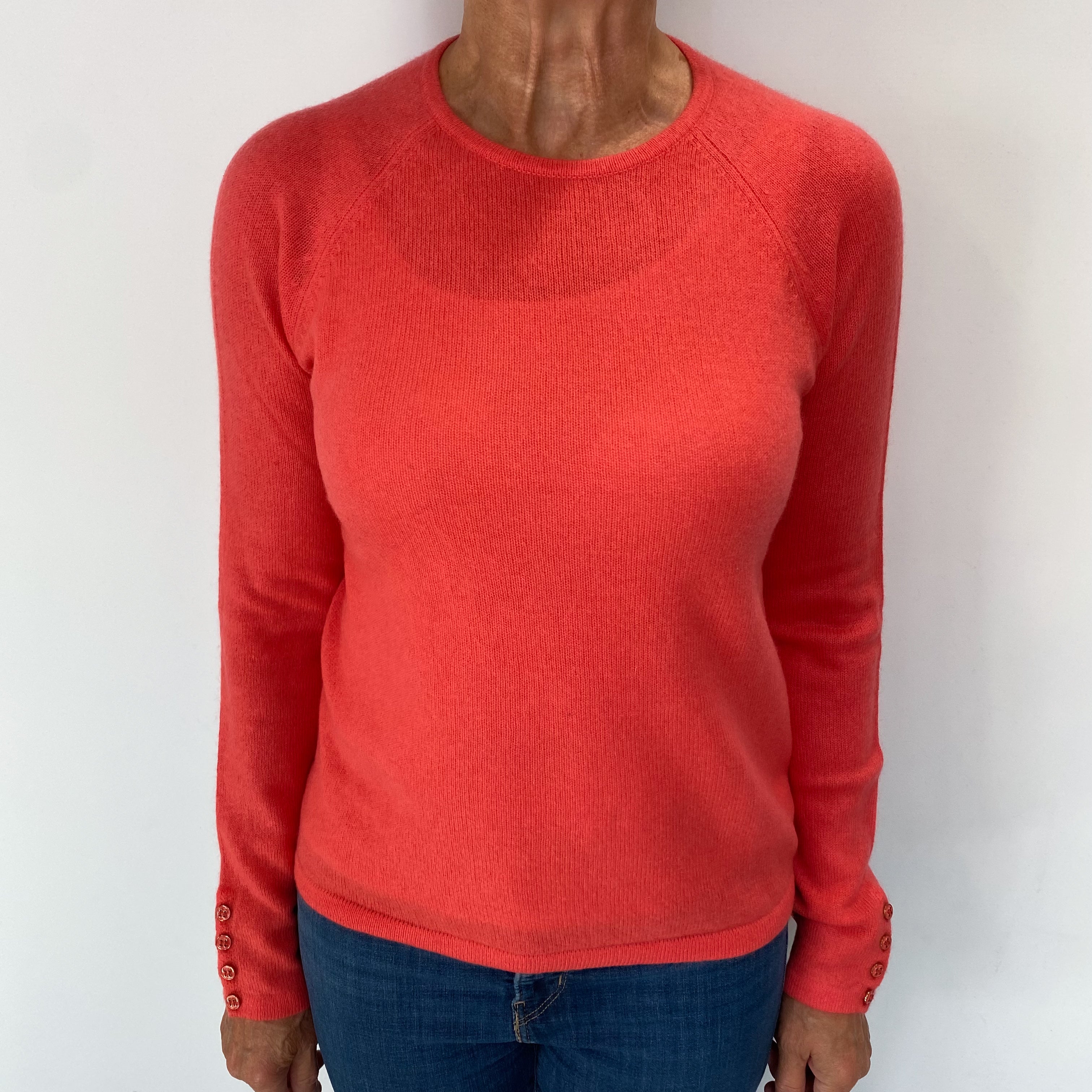 Bright Coral Orange Cashmere Crew Neck Jumper Medium