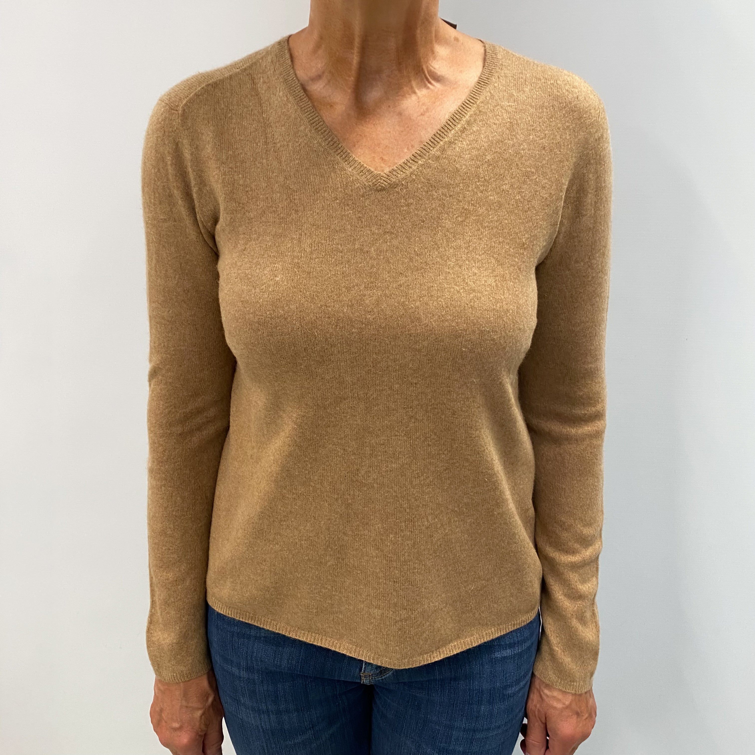 Butterscotch Brown Cashmere V Neck Jumper Medium