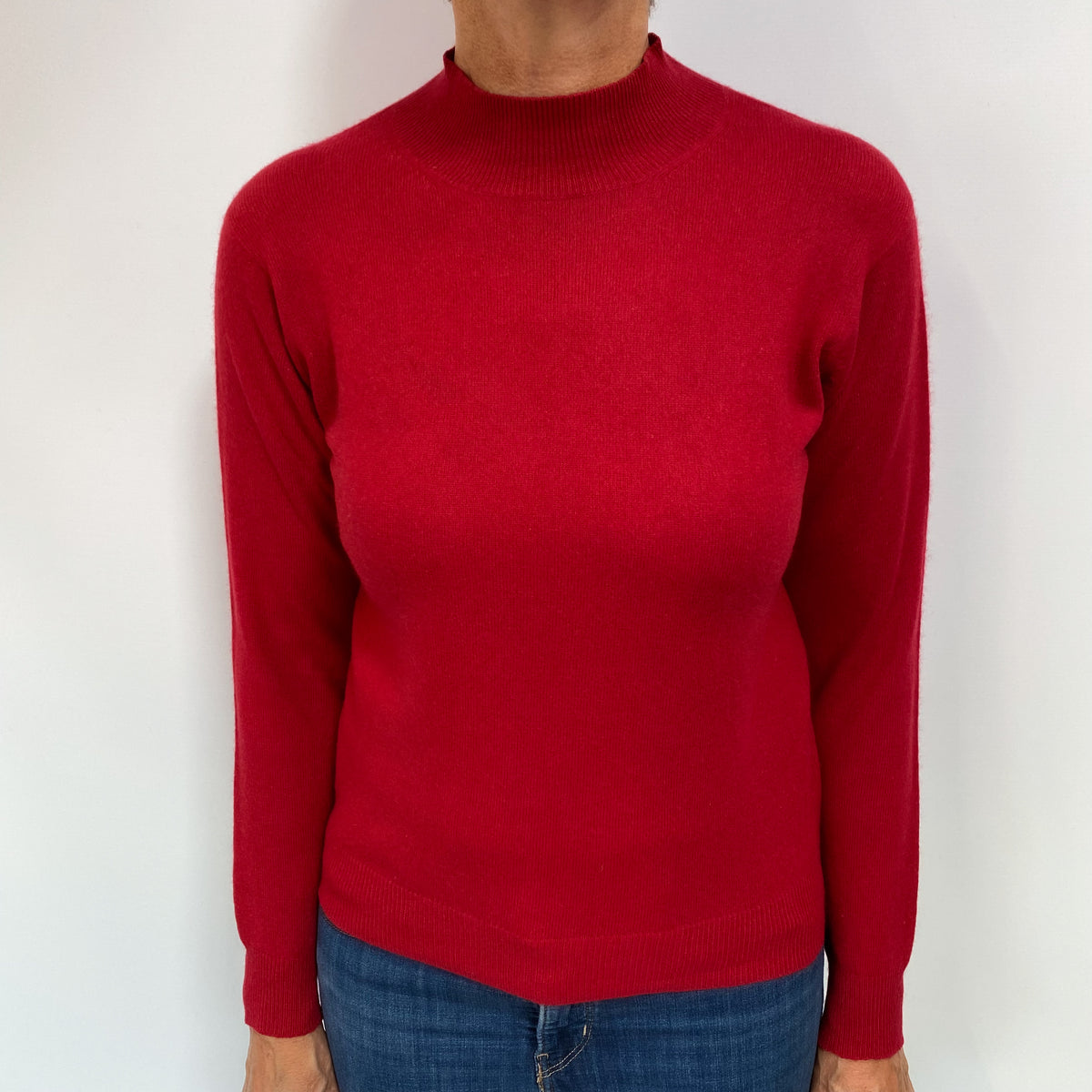 Crimson Red Cashmere Turtle Neck Jumper Medium
