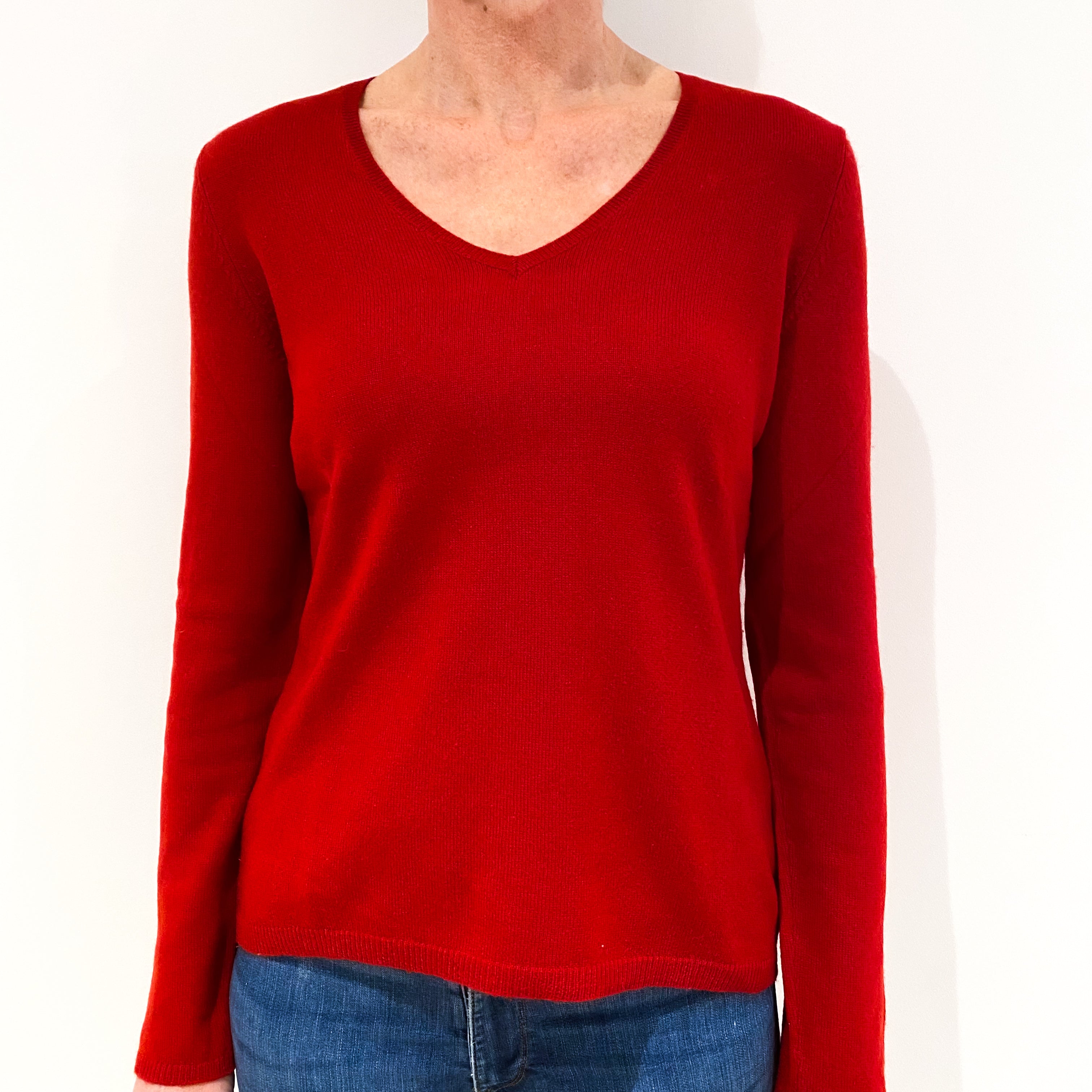 Scarlet Red Cashmere V Neck Jumper Small