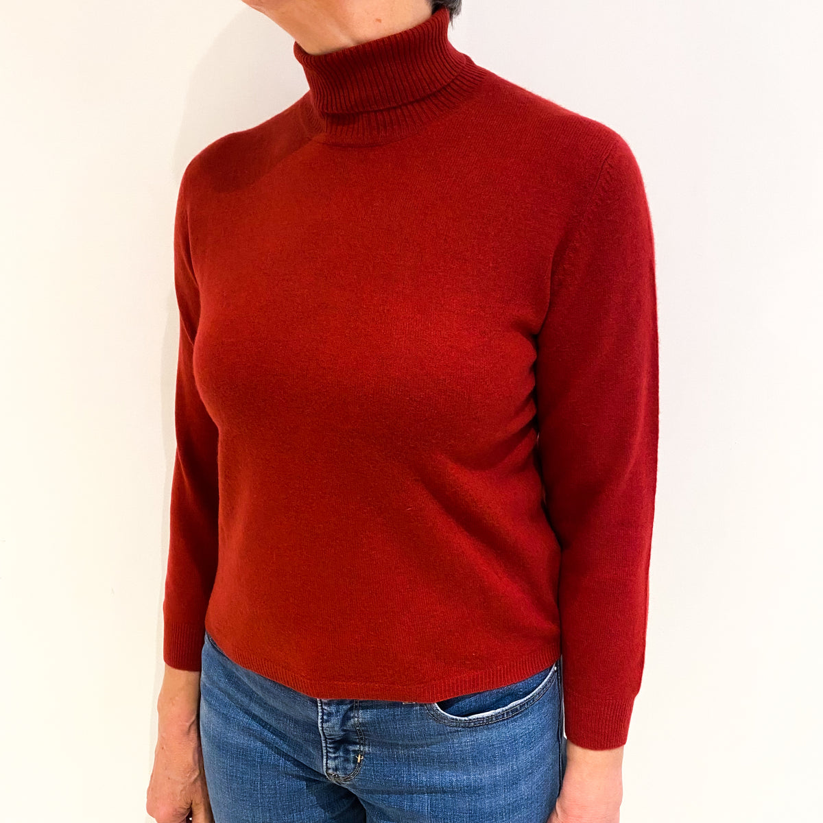 Rust Red Cashmere Polo Neck Jumper Medium