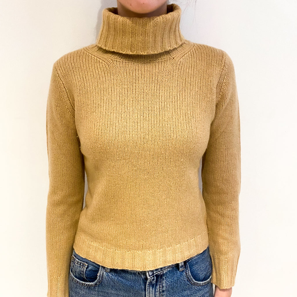 Caramel Brown Chunky Cashmere Polo Neck Jumper Extra Small