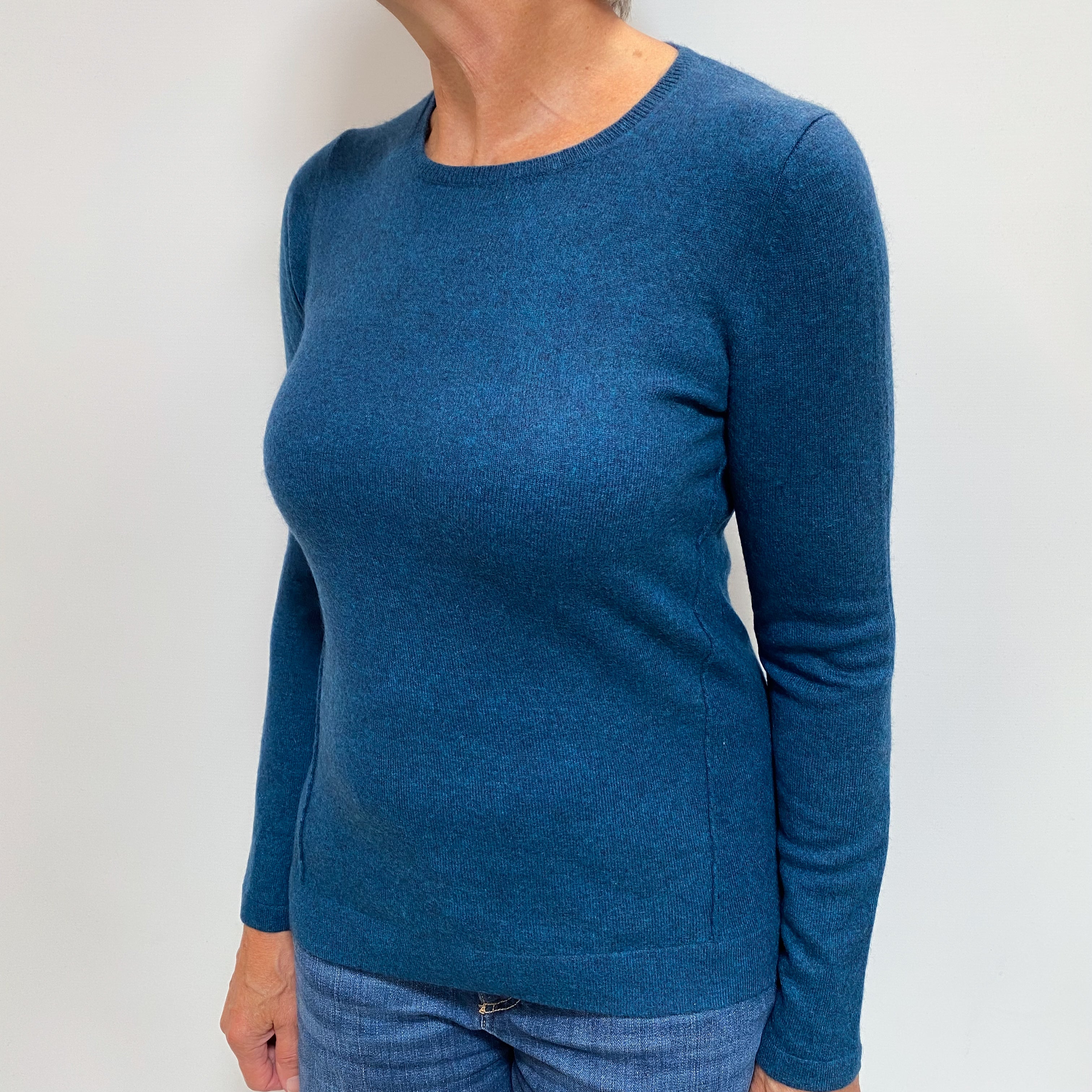 Ocean Blue Marl Cashmere Crew Neck Jumper Medium