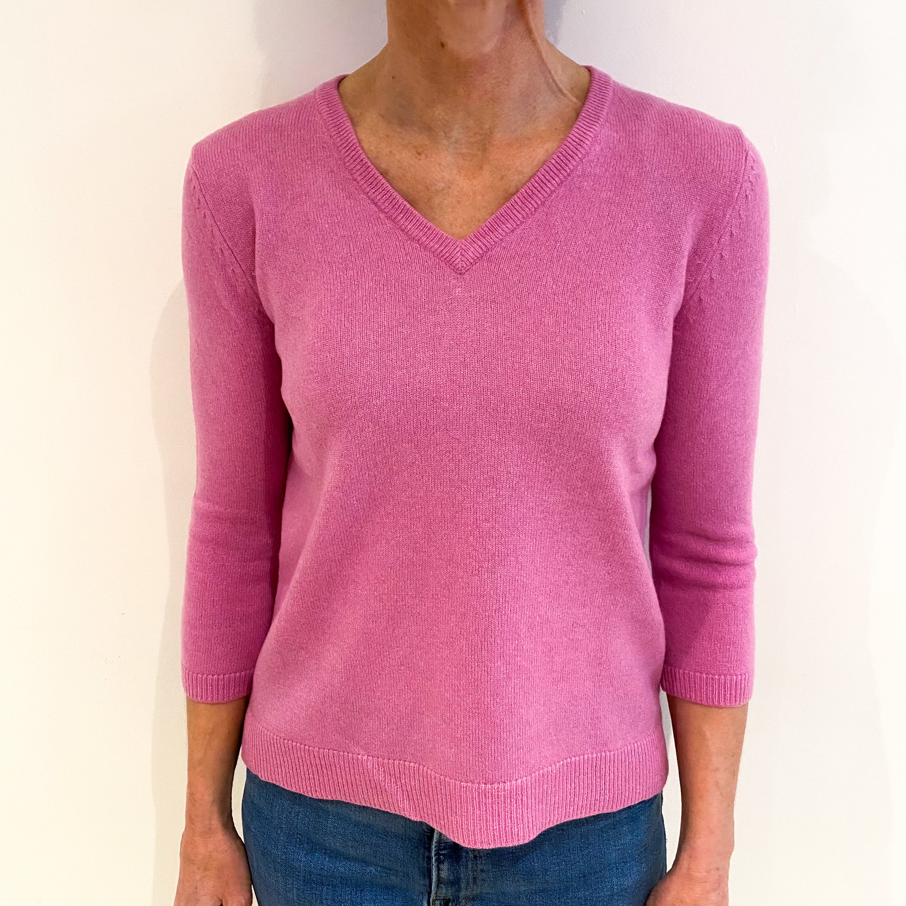 Foxglove Pink Cashmere V Neck Jumper Small