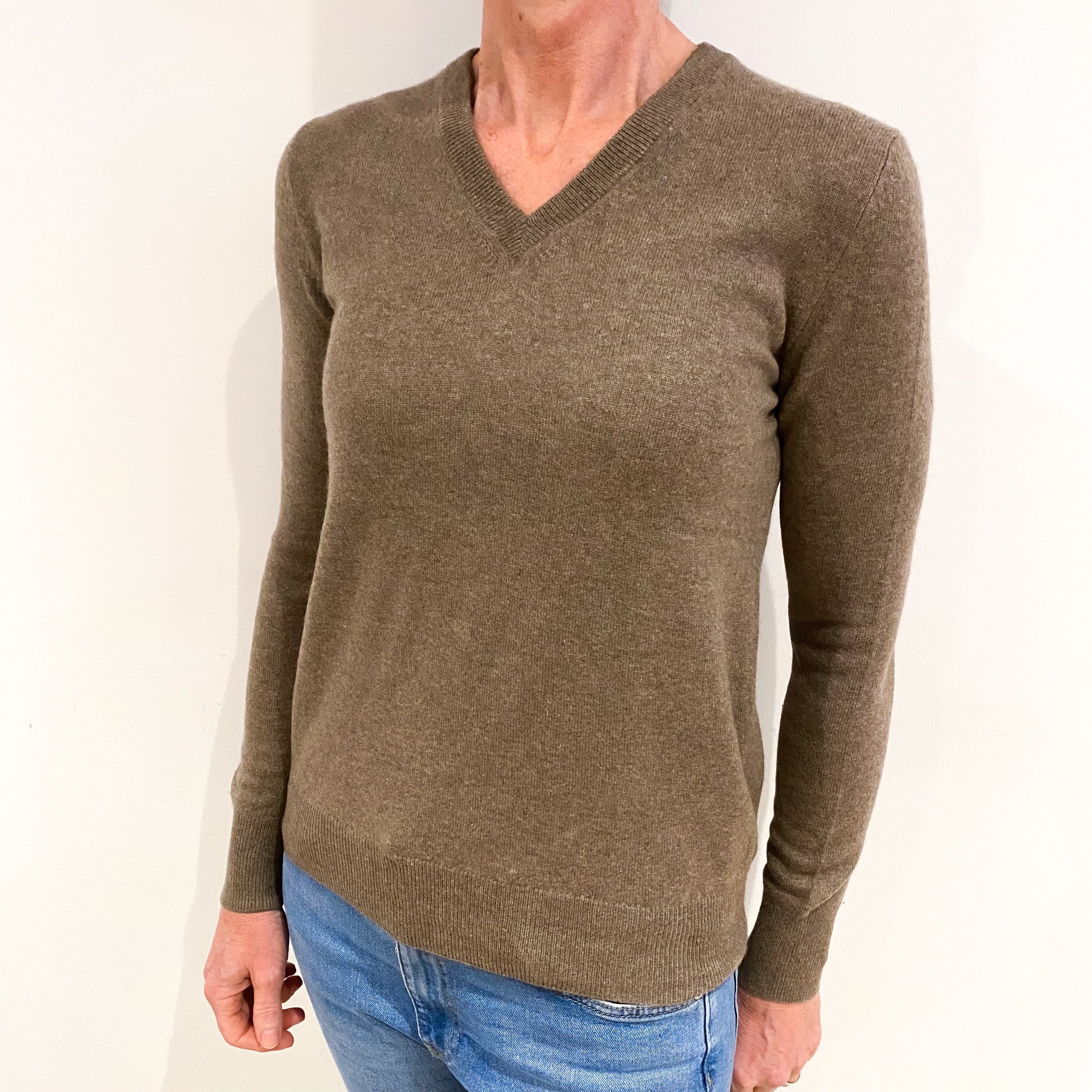 Mocha Brown Cashmere V Neck Jumper Small