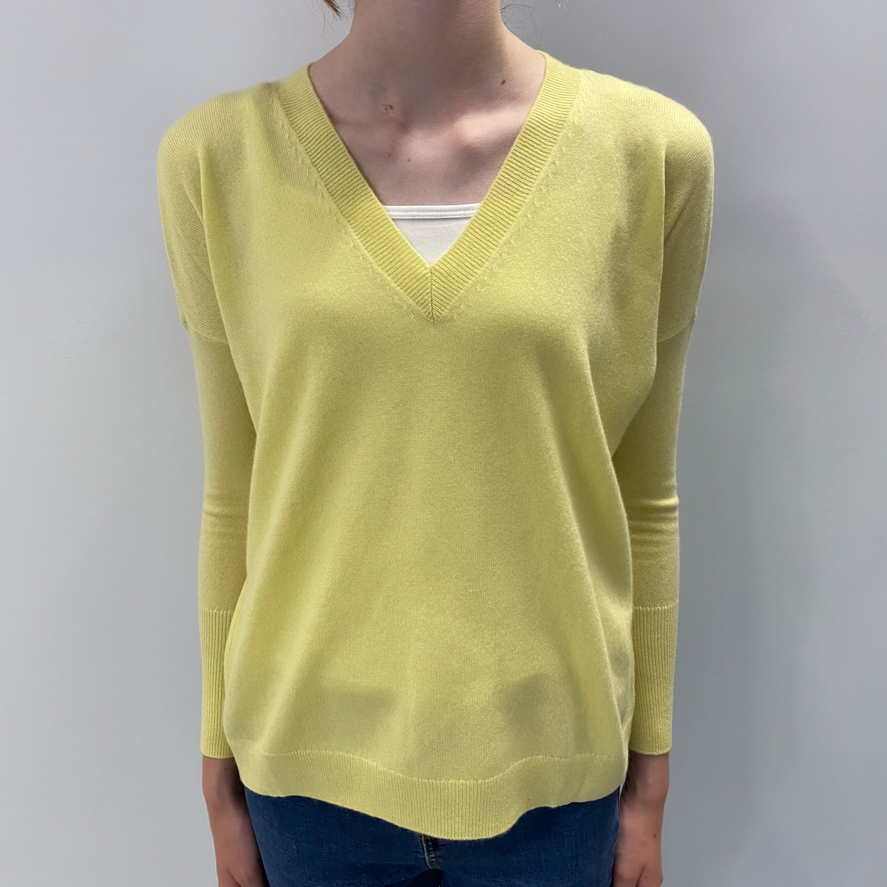 Lemon Yellow Cashmere V Neck Jumper Extra Small