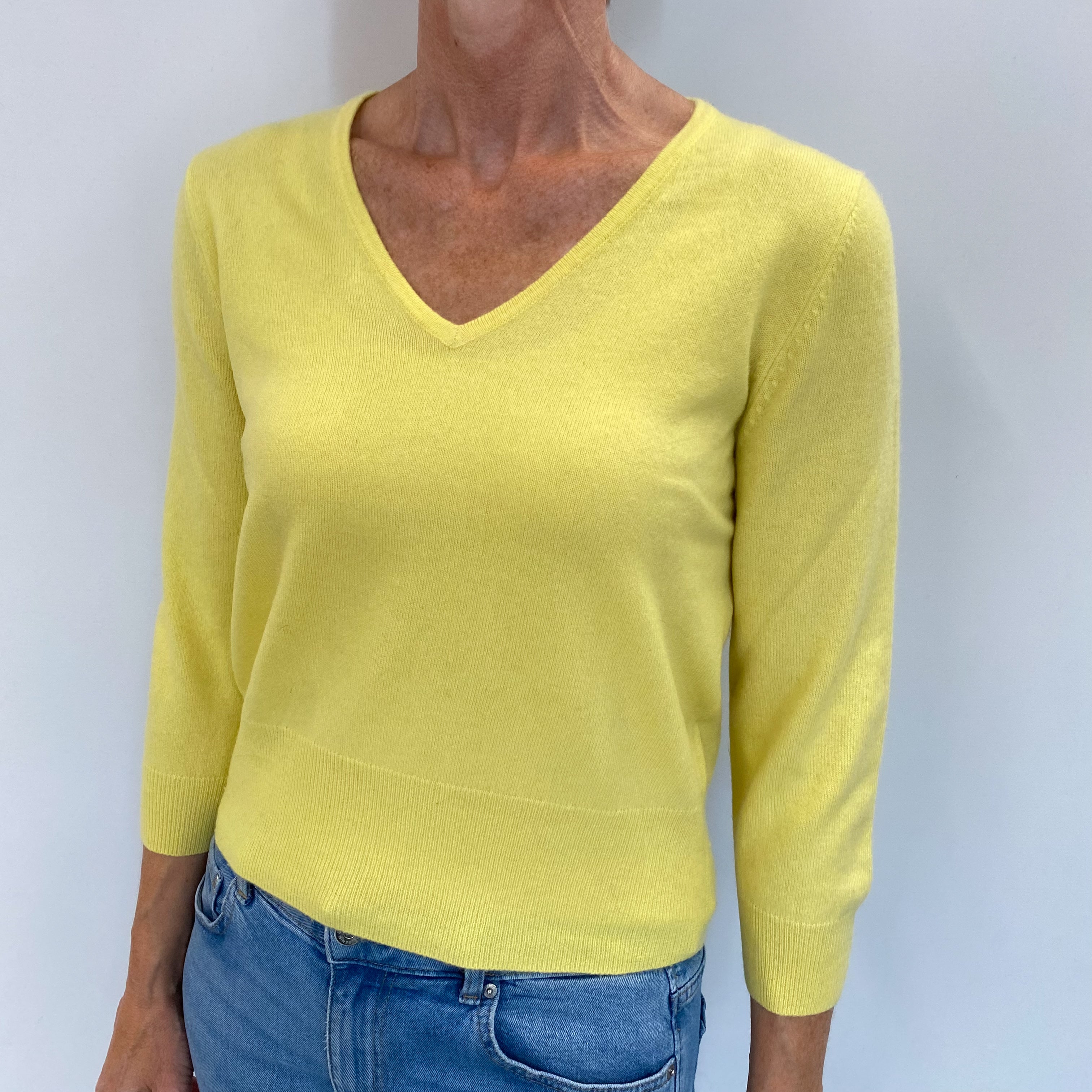 Custard Yellow Cashmere V Neck Jumper Small