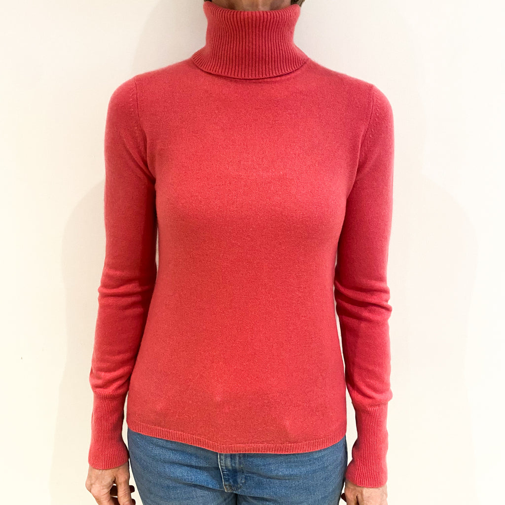Loganberry Pink Cashmere Polo Neck Jumper Small
