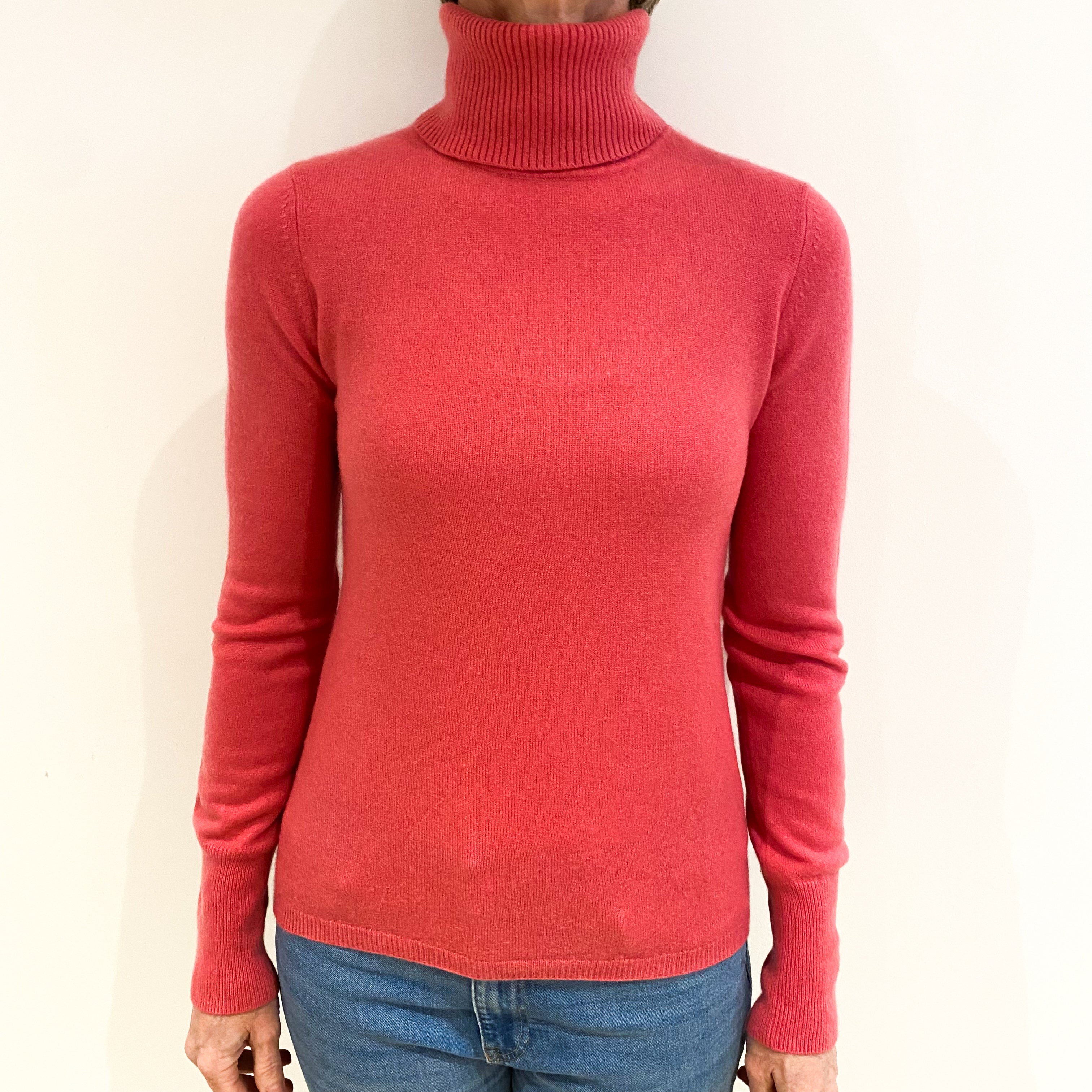 Loganberry Pink Cashmere Polo Neck Jumper Small
