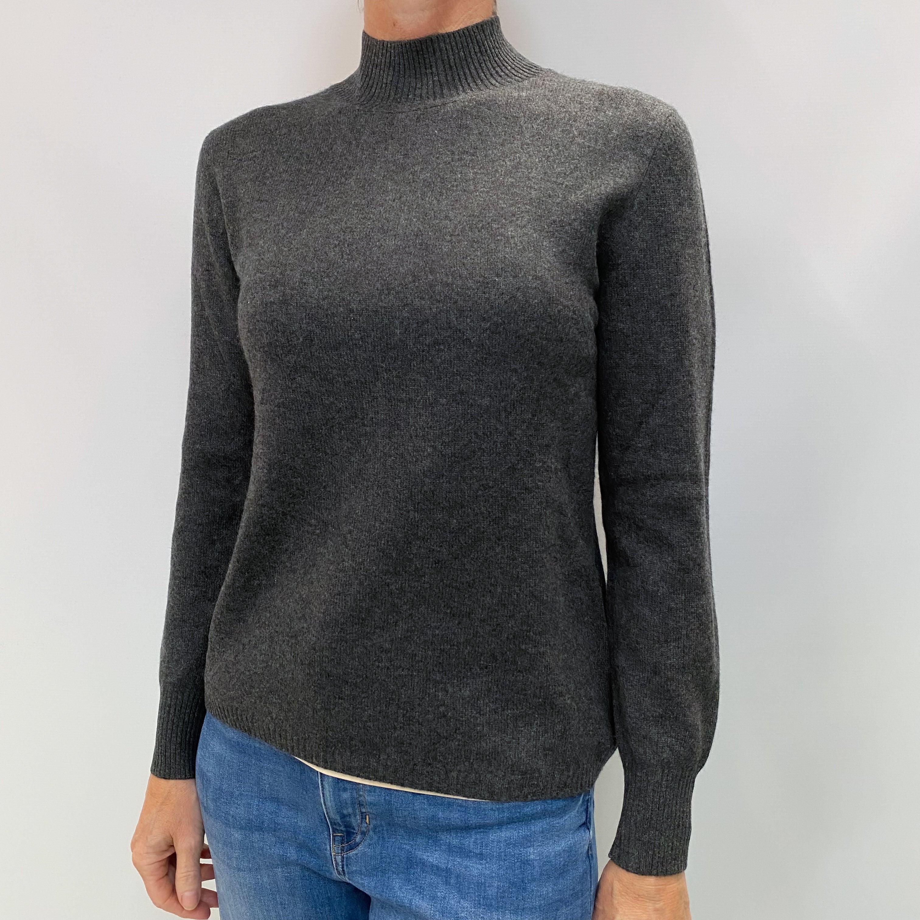 Charcoal Grey Cashmere Turtle Neck Jumper Small