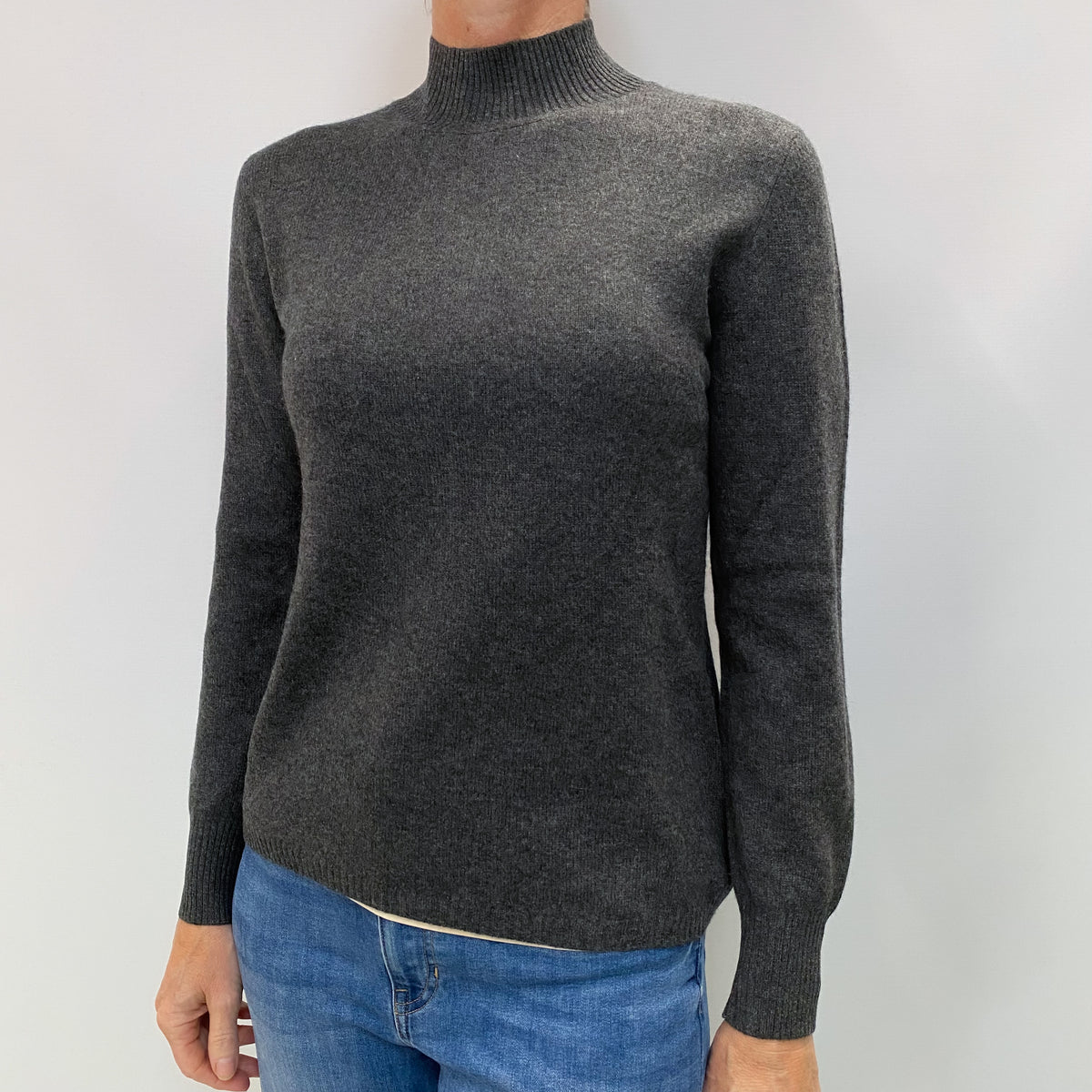 Charcoal Grey Cashmere Turtle Neck Jumper Small